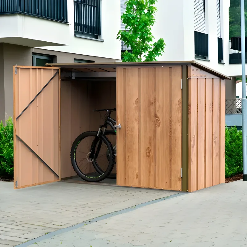 Abri �� v��los en m��tal 1,74m imitation bois avec kit ancrage