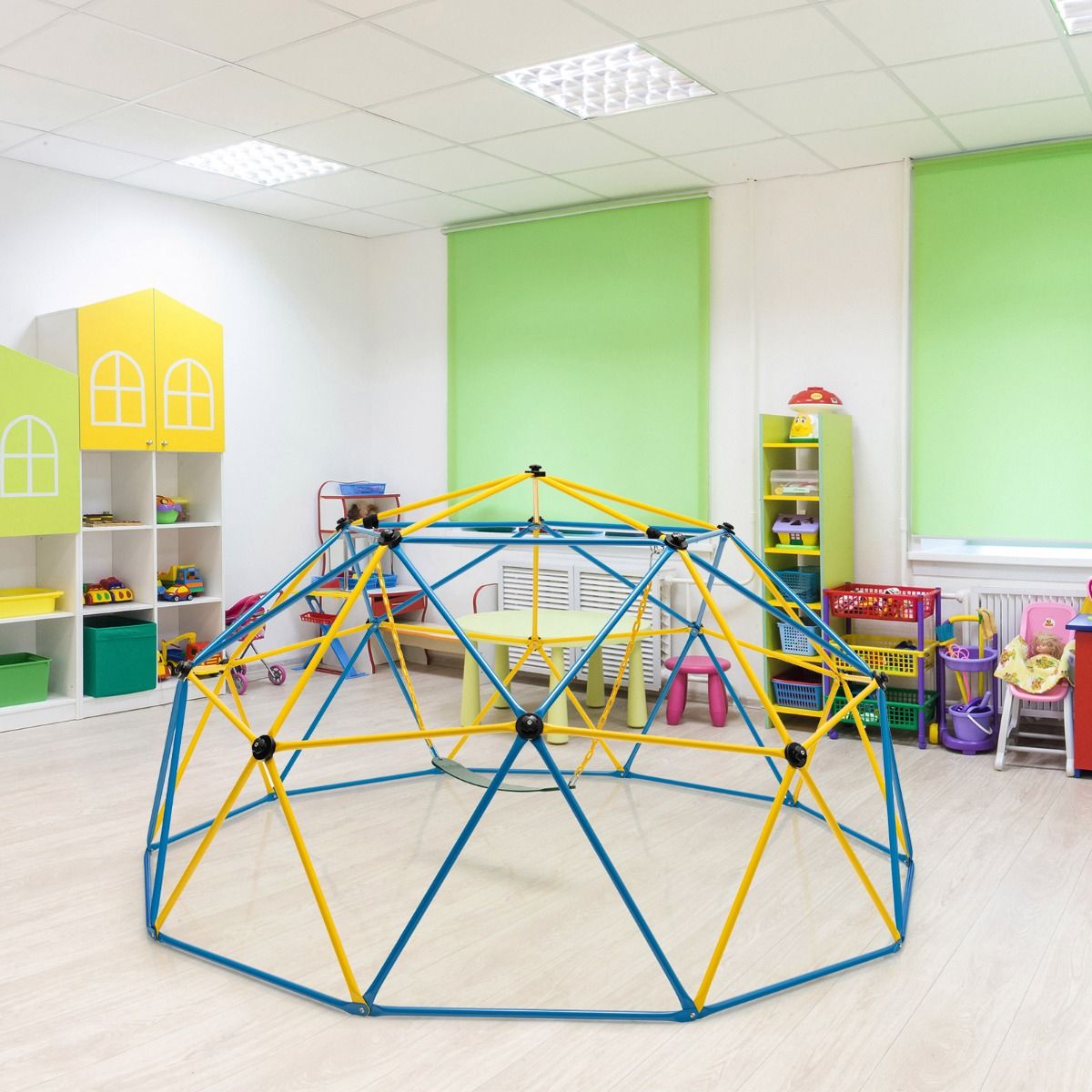 Dôme d'Escalade de 305cm avec Balançoire Cage d'Escalade en Métal Charge Max 363 kg Intérieur Extérieur pour Enfants de 3-10 Ans Jaune/Rouge