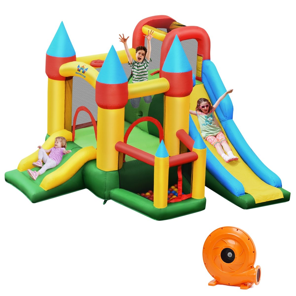 Château Gonflable avec Souffleur pour Enfants de 3 à 10 Ans avec Plusieurs Types de Jeu Différents 330 x 300 x 210 cm