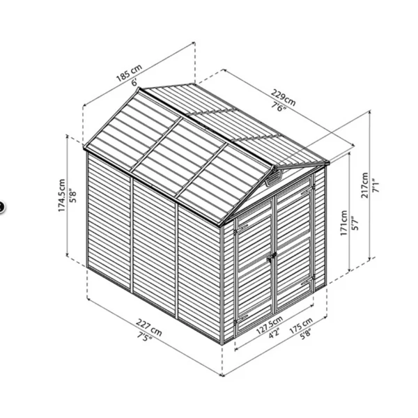 Abri de jardin en polycarbonate 1,85 x 2,29 x 2,17 m