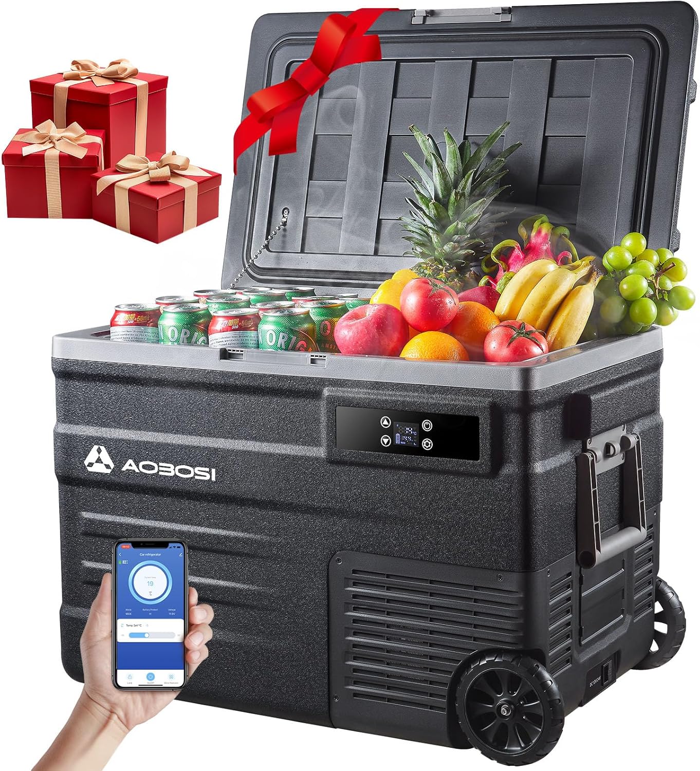 AAOBOSI 45L Glacière à Compresseur,Glaciere Électrique -20℃ à 20℃,Frigo Camion APP&Bouton Contrôle,12/24V DC et 100-240V AC Glaciere Camping Pour Voiture,Camion,Bateau et Prise De Courant
