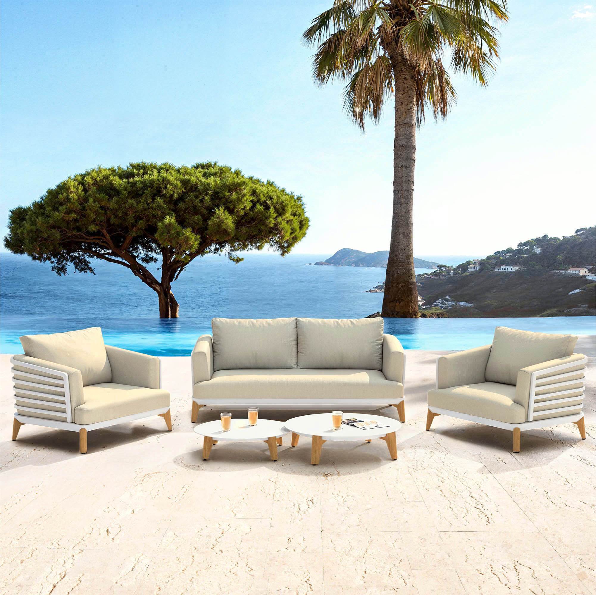 Salon de jardin aluminium 4 places 5 pcs Monte Carlo Blanc et beige - Action-sport36