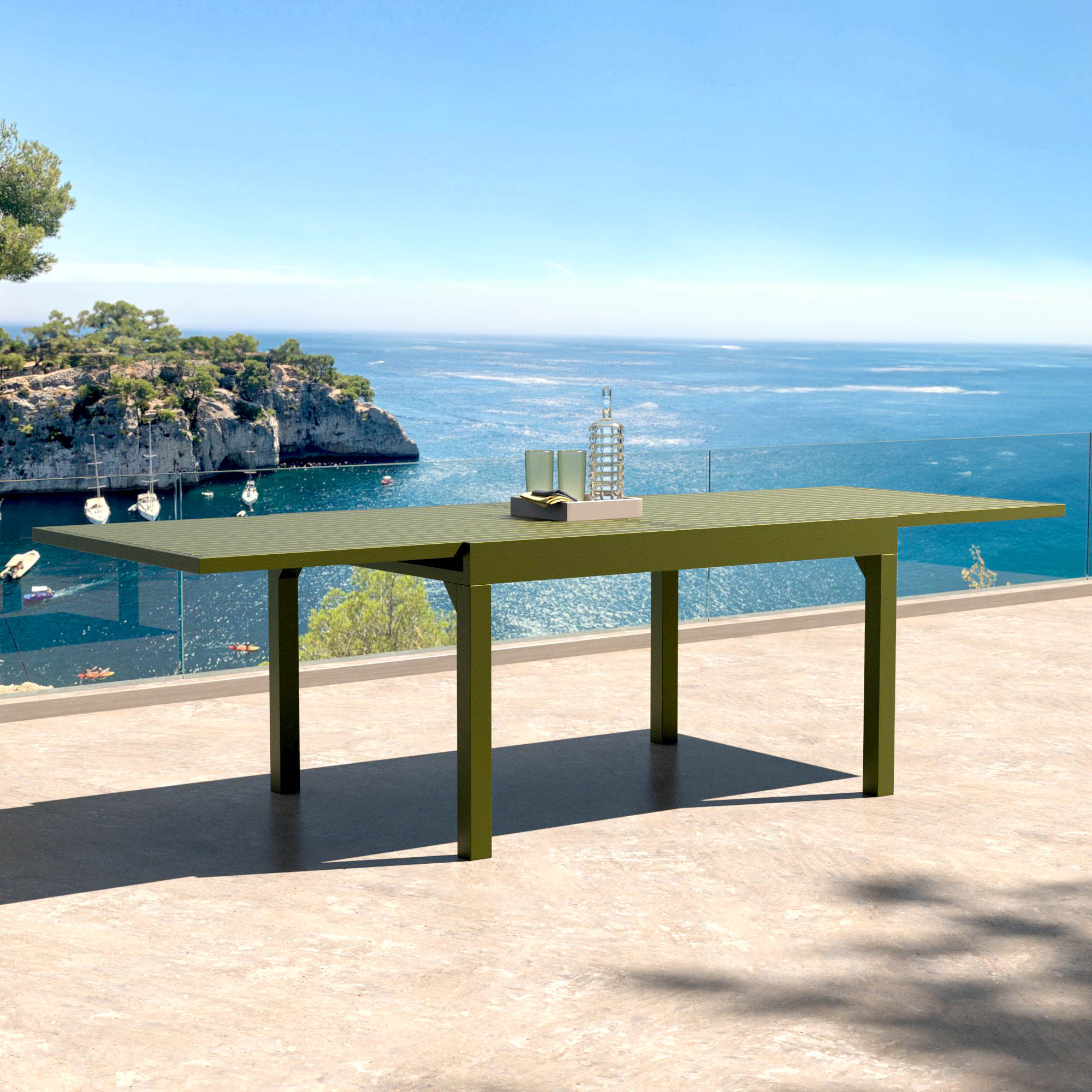 Table de jardin extensible aluminium 10 places (135/270 x 90 cm) Murano Vert olive - Action-sport36