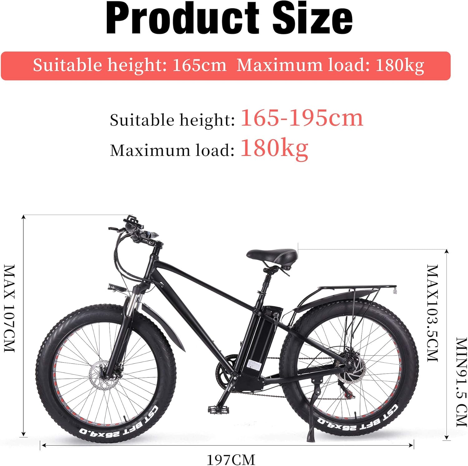 ride66 Vélo électrique VTT pour Homme Adulte,26 Pouces 21Ah Batterie au Lithium Shimano 7 Vitesses,Vélo Homme Fat Bike Noir XL