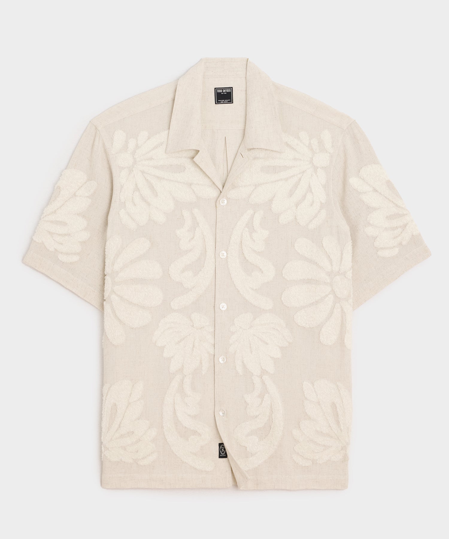 Embroidered Palm Leaf Camp Collar Shirt
