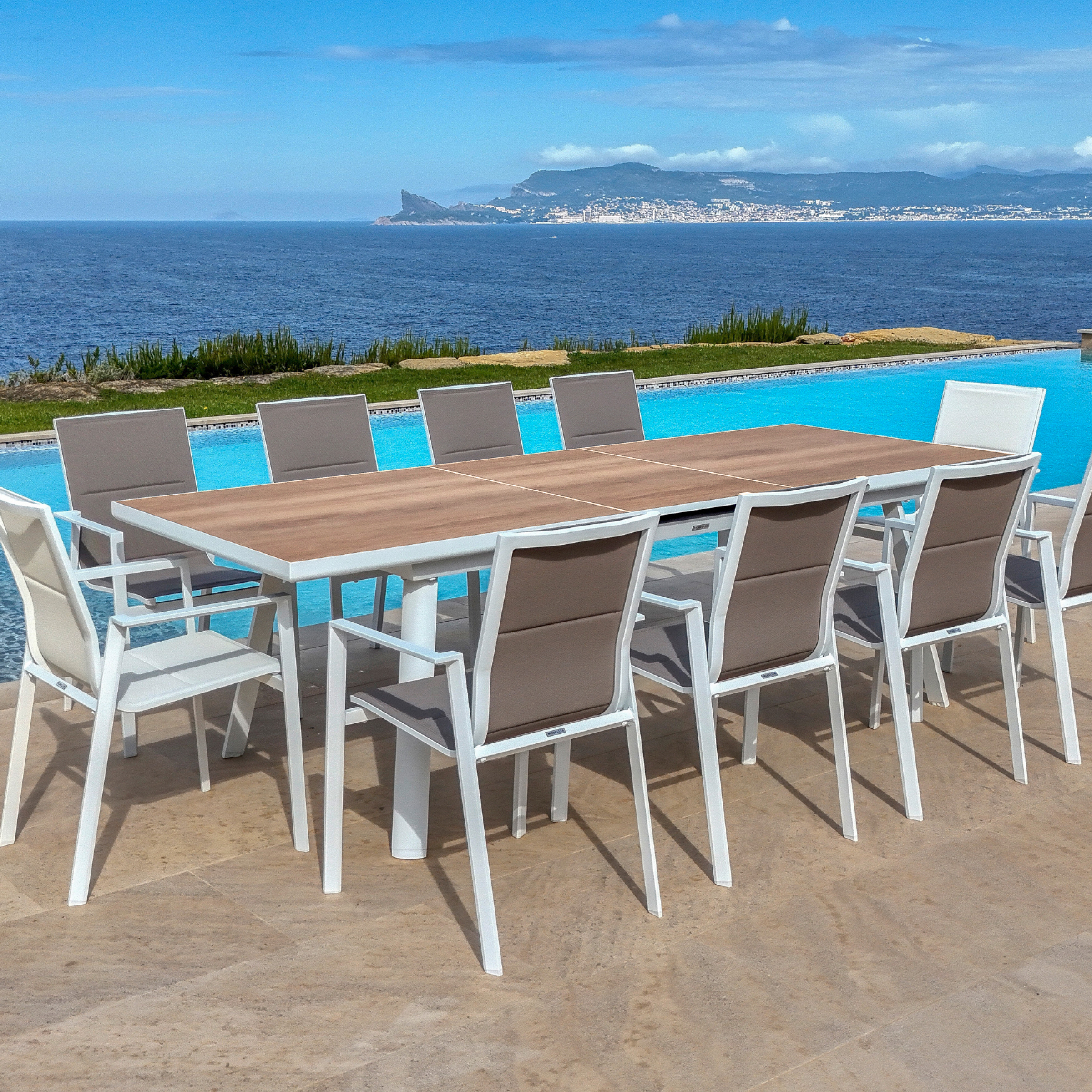 Table de jardin extensible en aluminium 10 places (260 x 96 cm) Amalfi Blanc - Action-sport36