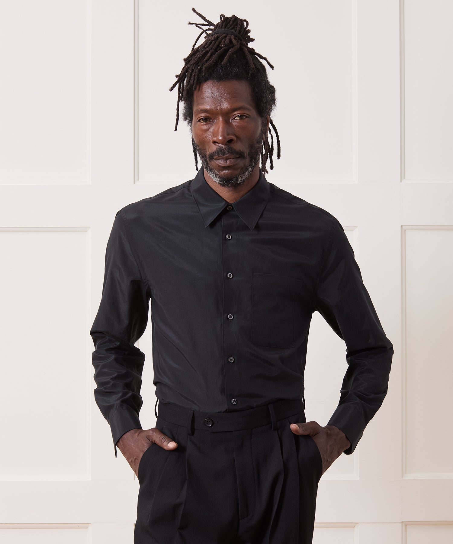 Relaxed Silk-Cotton Point Collar Shirt