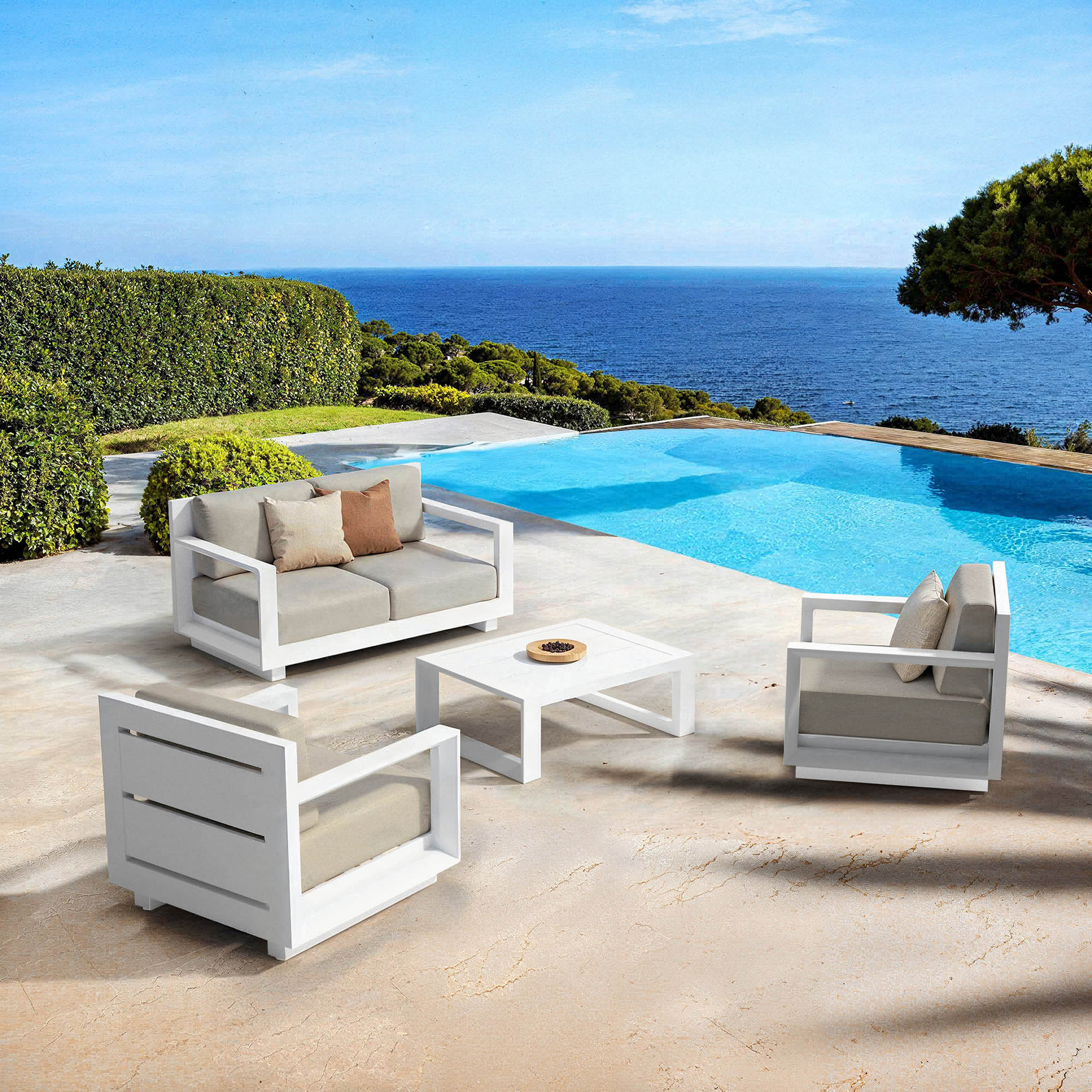 Salon de jardin aluminium 4 places 4 pcs Elba Blanc et taupe - Action-sport36