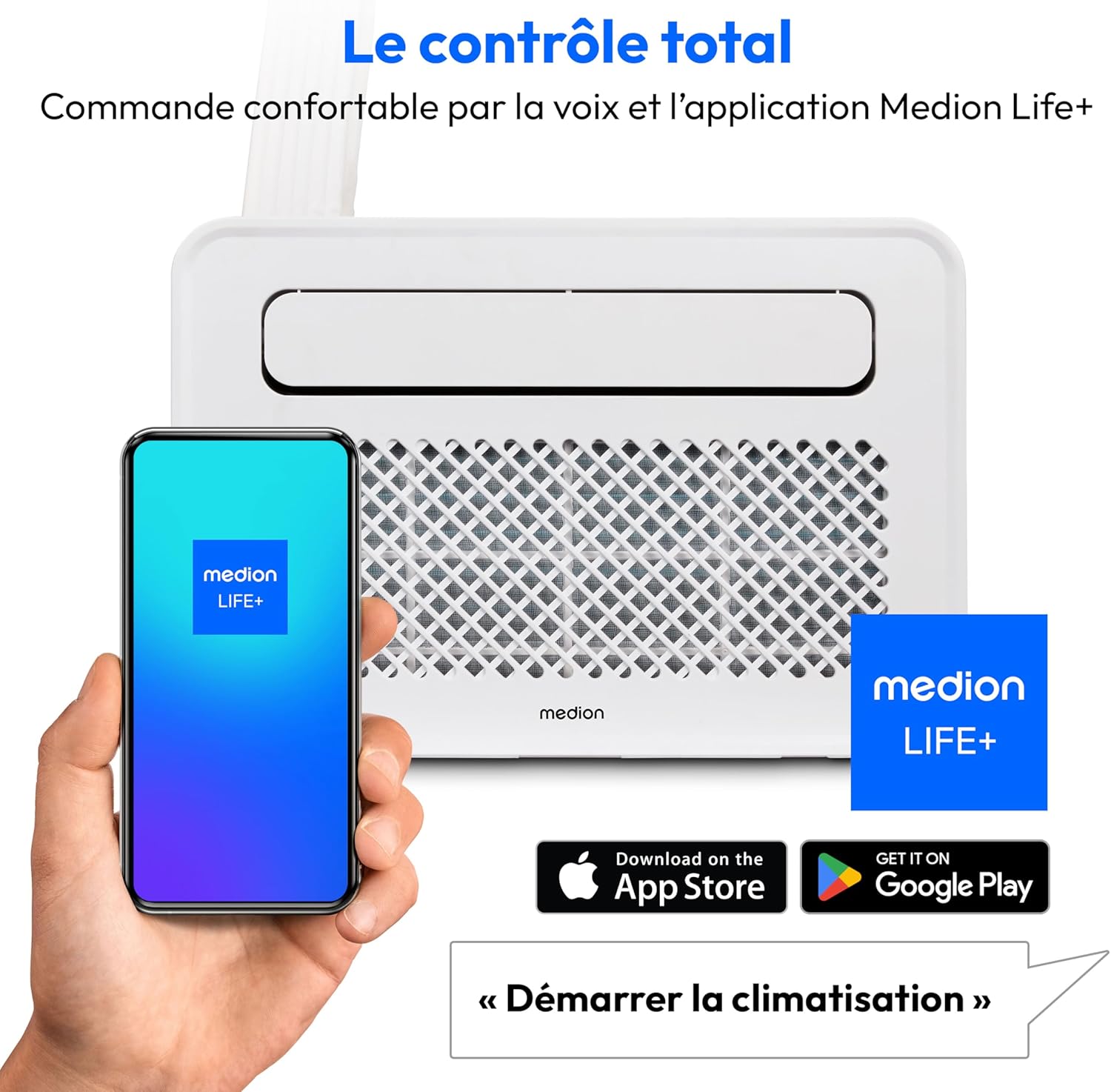 MEDION Smart Climatiseur Split P502 (5000 BTU,3-en-1,Refroidir,Déshumidification,Ventilation,pour caravane,camping-car,kit de joint de fenêtre,mode sommeil,contrôle Wifi,Écran,MD 37735)