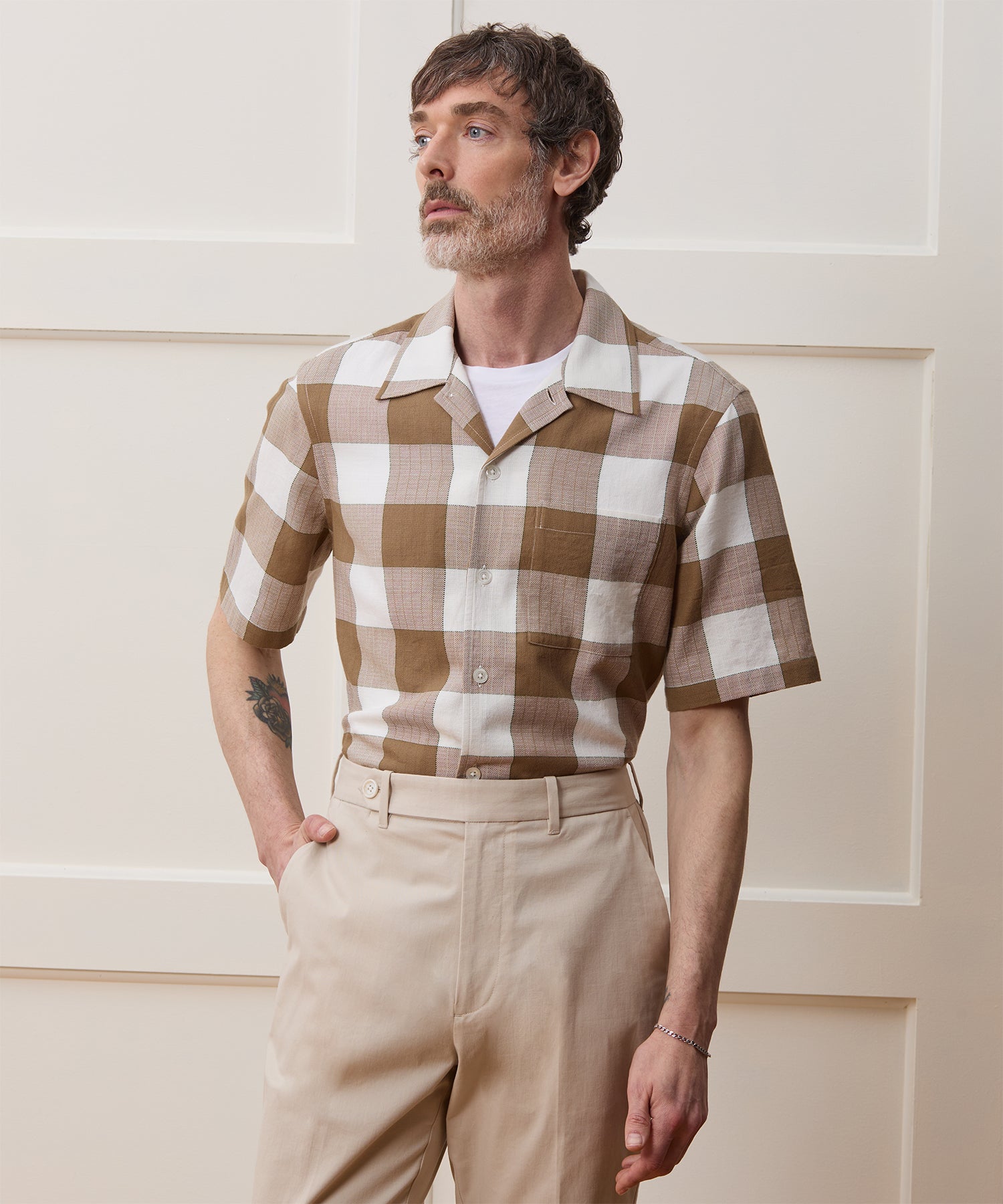 Cotton Check Camp Collar Shirt