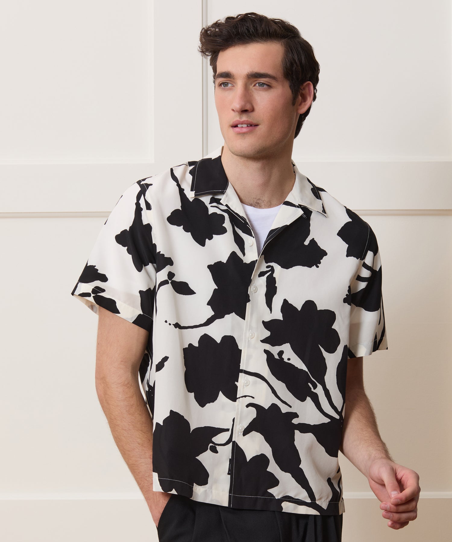 Cropped Silk-Cotton Camp Collar Shirt