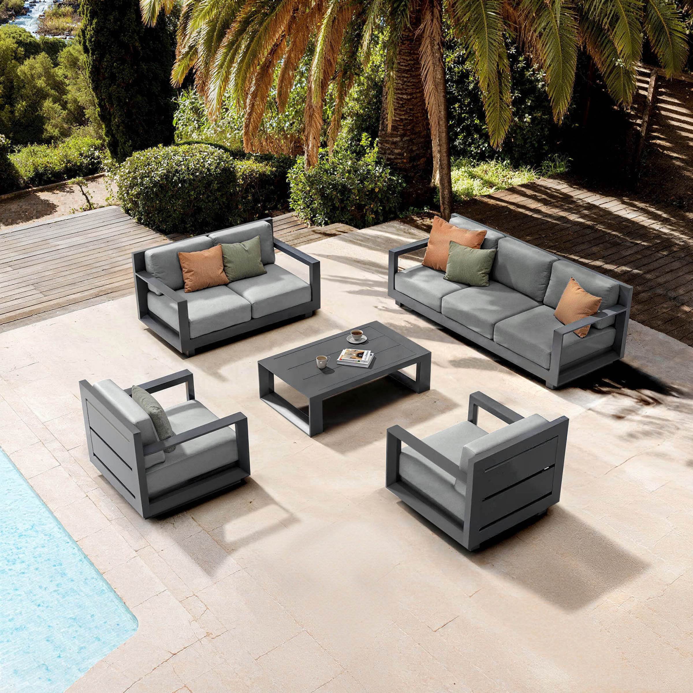 Salon de jardin aluminium 7 places 5 pcs Elba Gris anthracite - Action-sport36