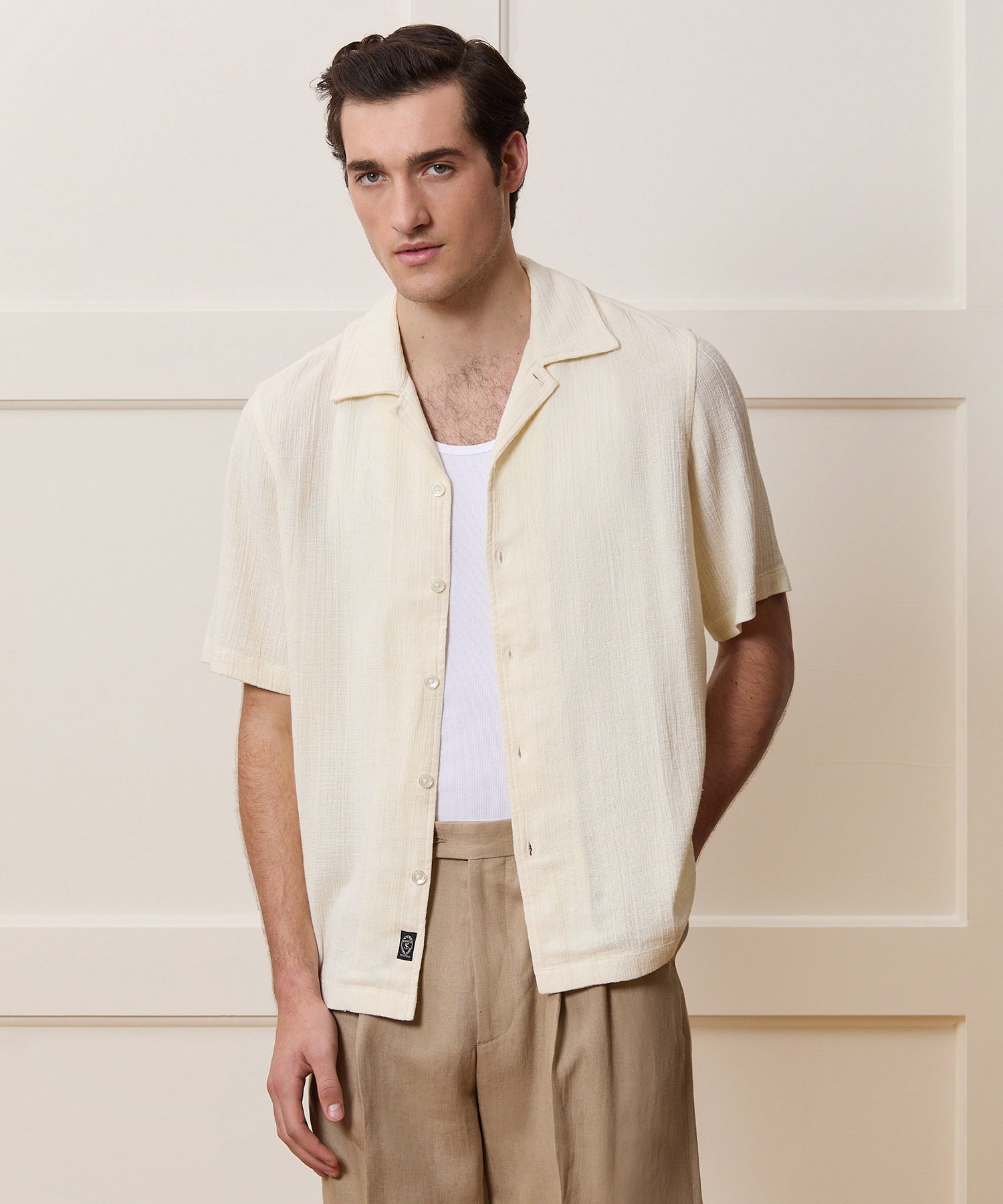 Relaxed Basketweave Camp Collar Shirt