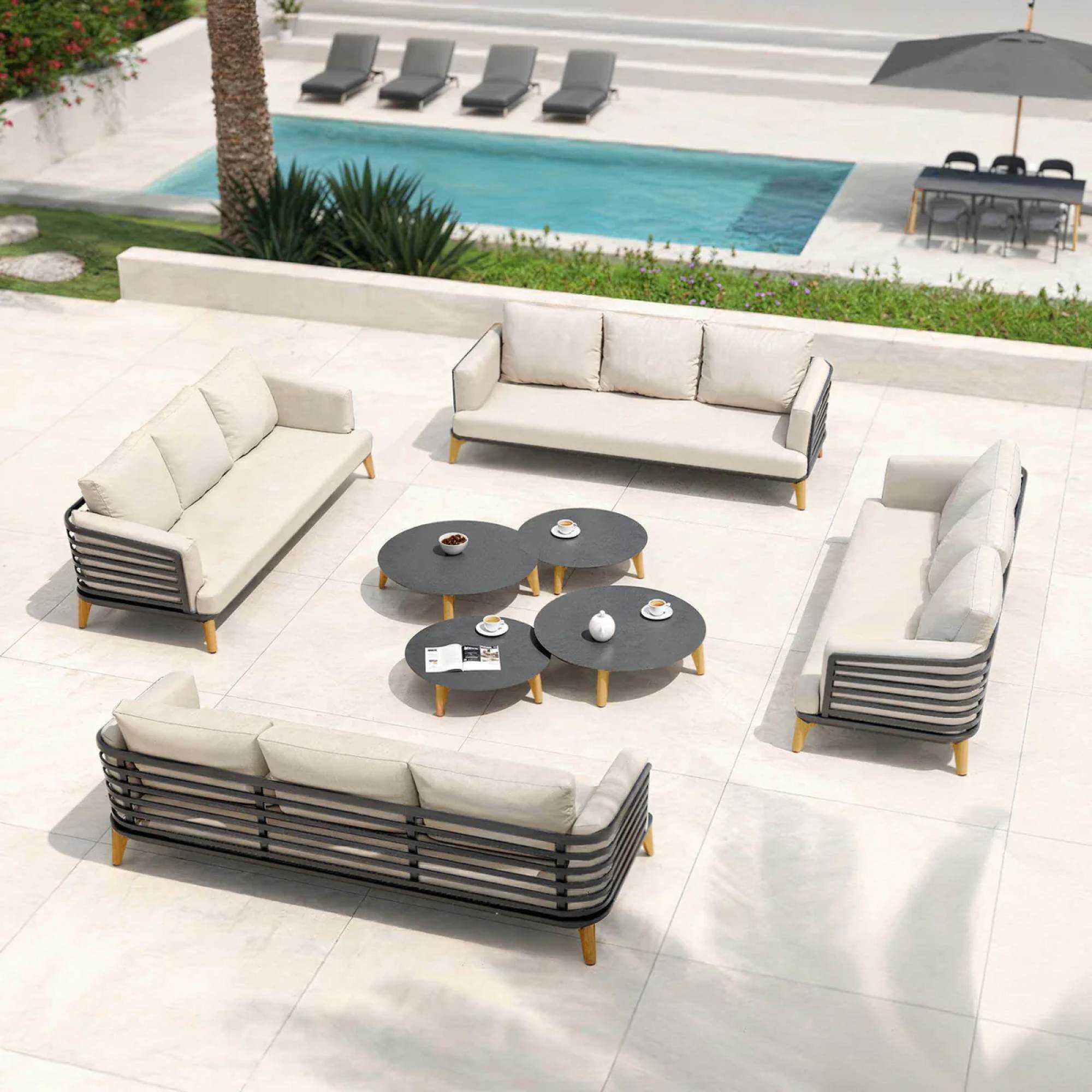 Salon de jardin aluminium 12 places 8 pcs Monte Carlo Gris anthracite et beige - Action-sport36