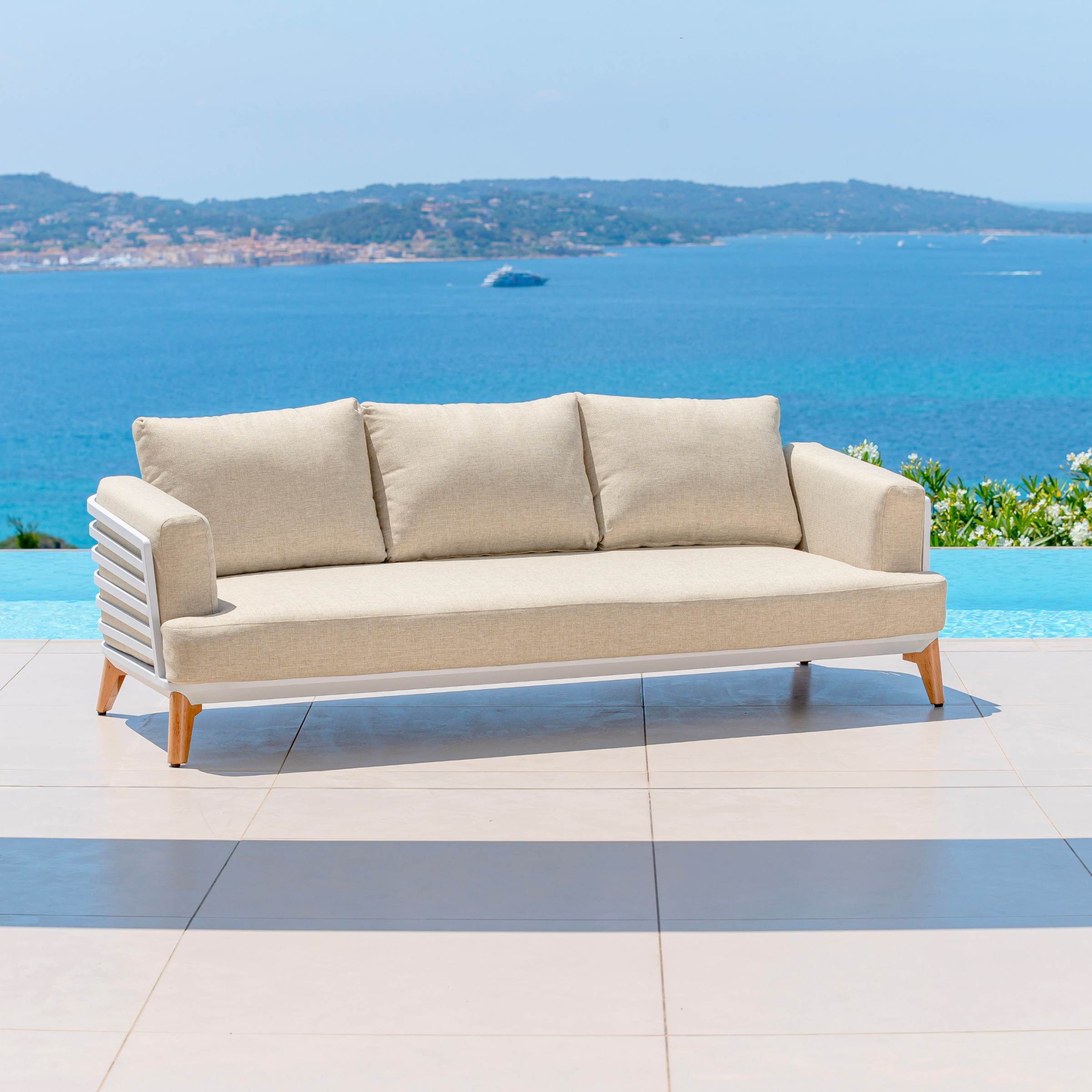 Salon de jardin aluminium 12 places 8 pcs Monte Carlo Blanc et beige - Action-sport36