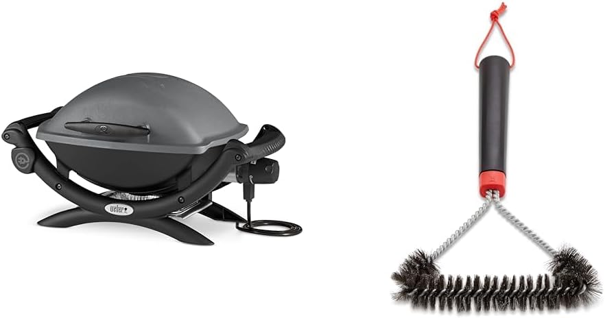 Weber Q1400 Barbecue électrique, surface de cuisson 43 x 32 cm, nomade, grille en fonte émaillée divisée en 2 parties, couvercle et cuve en fonte d'aluminium - Gris foncé (52020053)