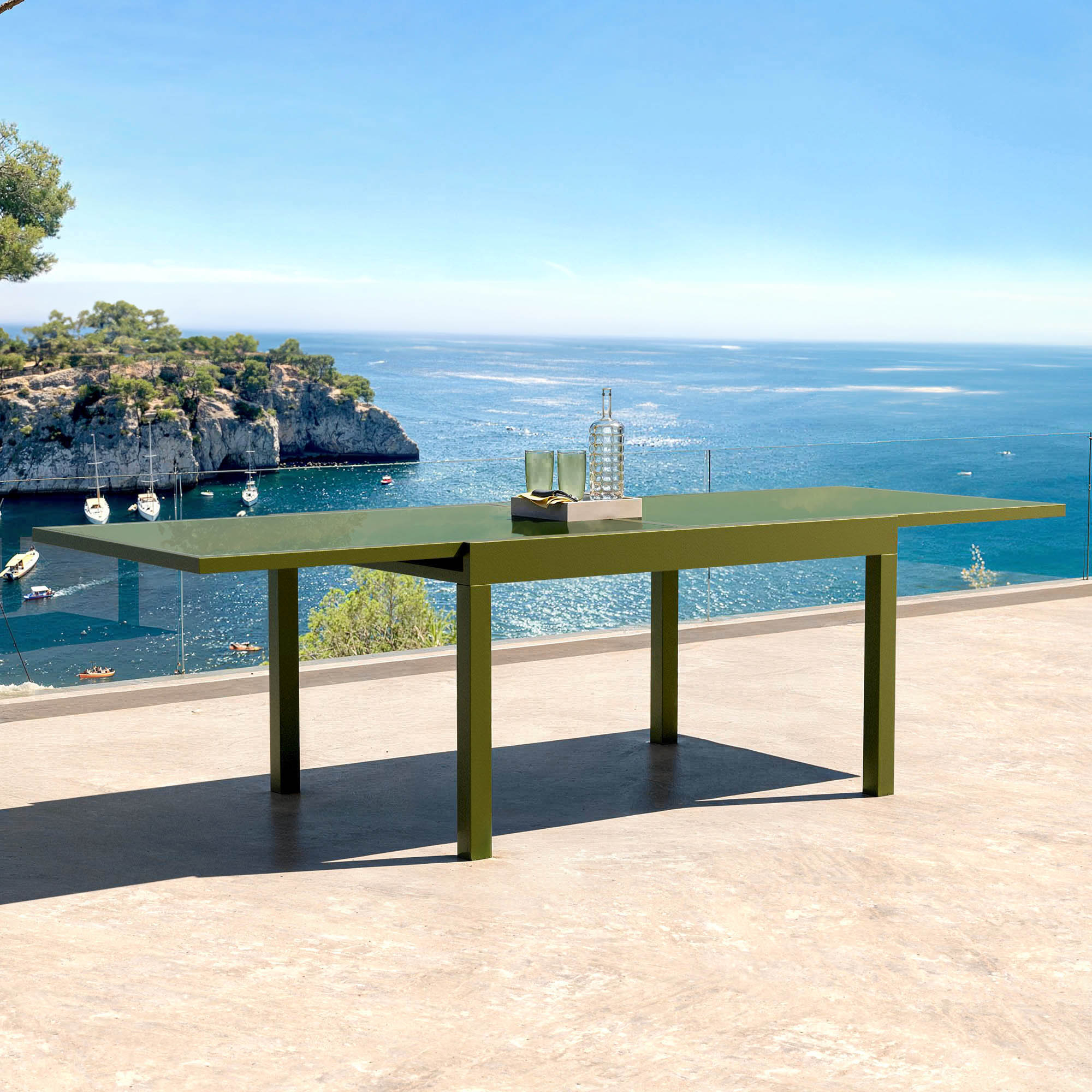 Table de jardin extensible en verre 10 places (135/270 x 90 cm) Murano Vert olive - Action-sport36