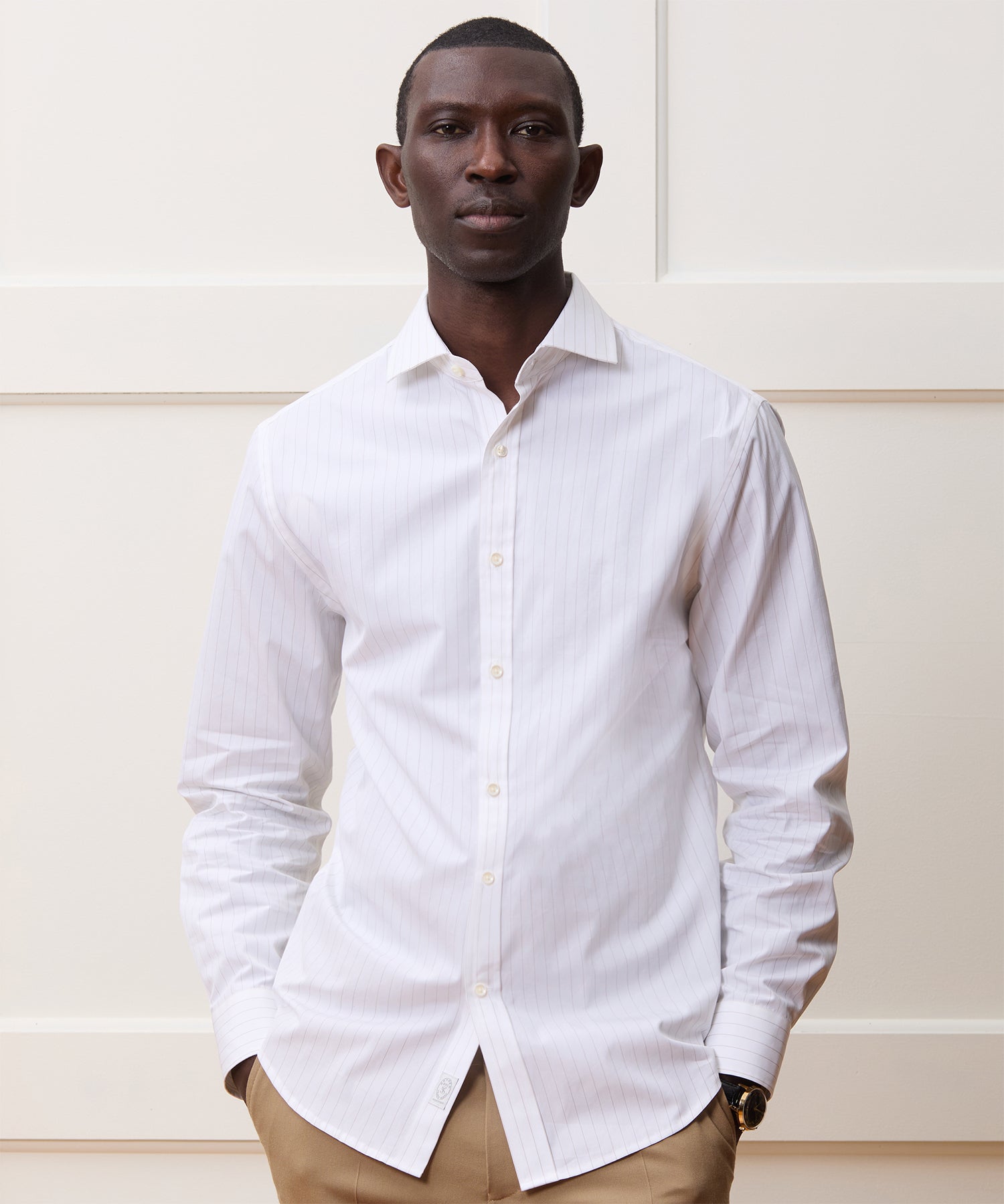 Cotton Spread Collar Striped Dress Shirt