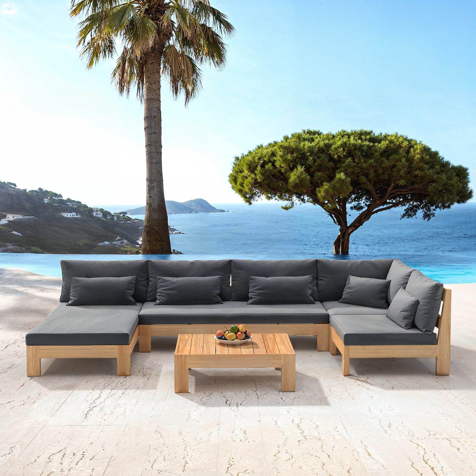 Salon de jardin d'angle en bois d'acacia 5 places 5 pcs Borneo Gris anthracite - Action-sport36