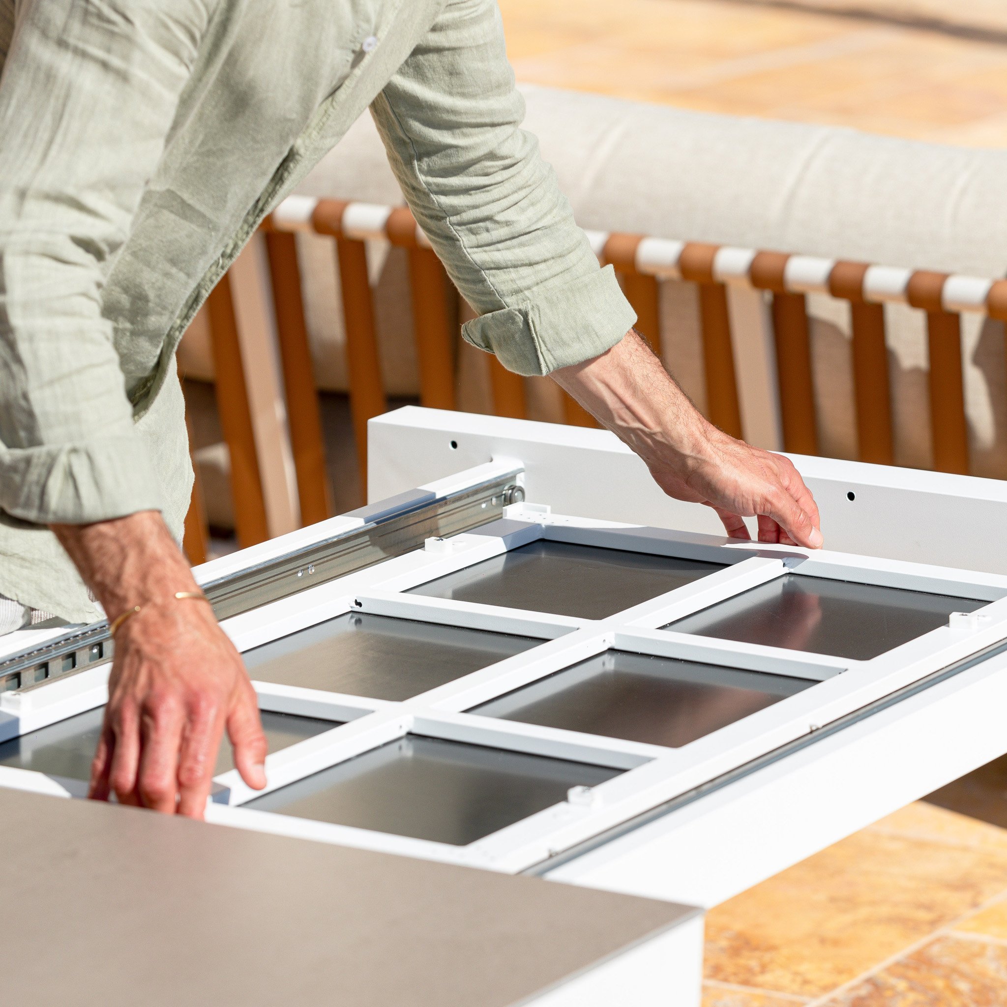 Table de jardin extensible en aluminium 12 places (195/300 x 96 cm) Amalfi Blanc - Action-sport36