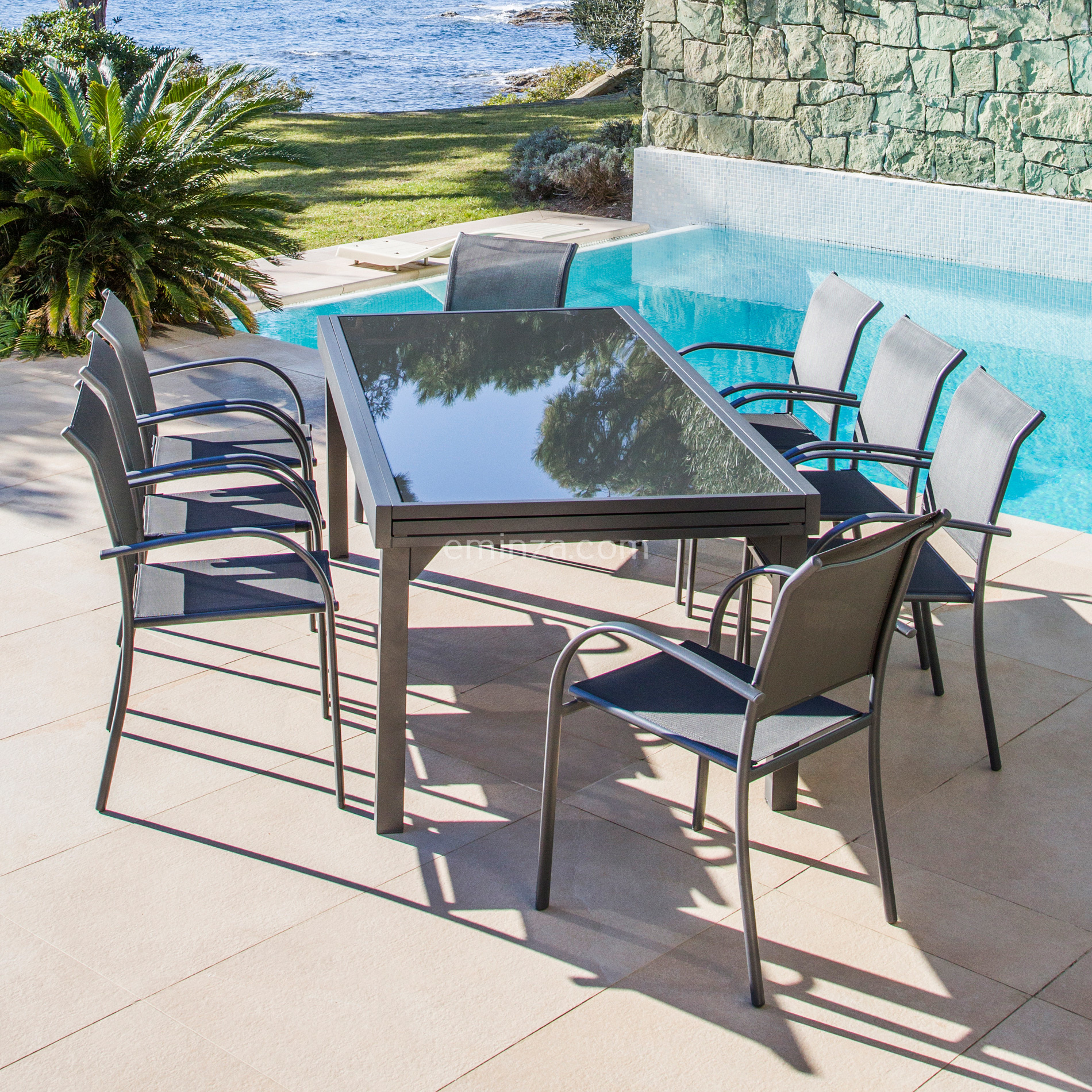 Table de jardin extensible en verre 10 places (135/270 x 90 cm) Murano Gris anthracite - Action-sport36