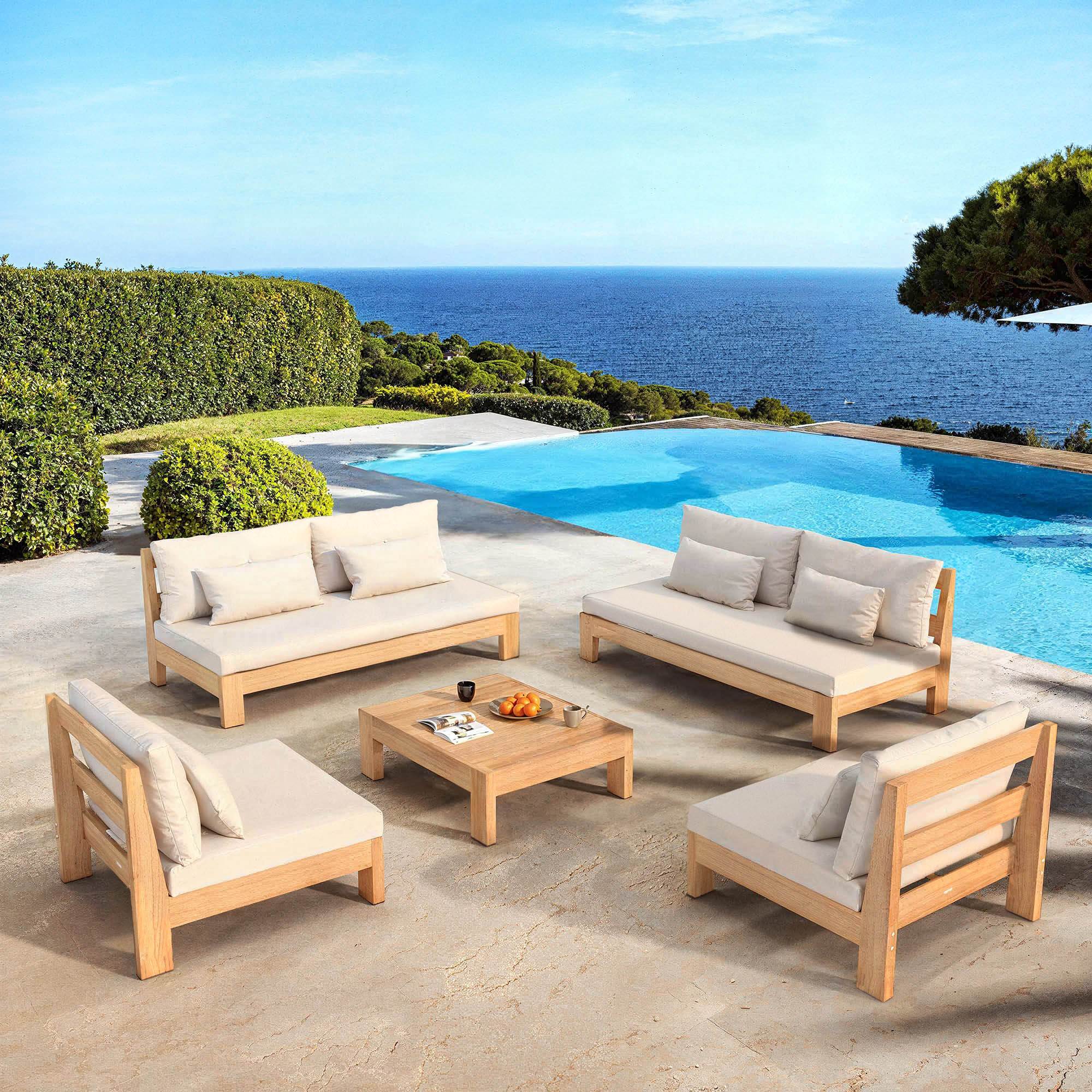 Salon de jardin en bois d'acacia 8 places 5 pcs Borneo Sable - Action-sport36