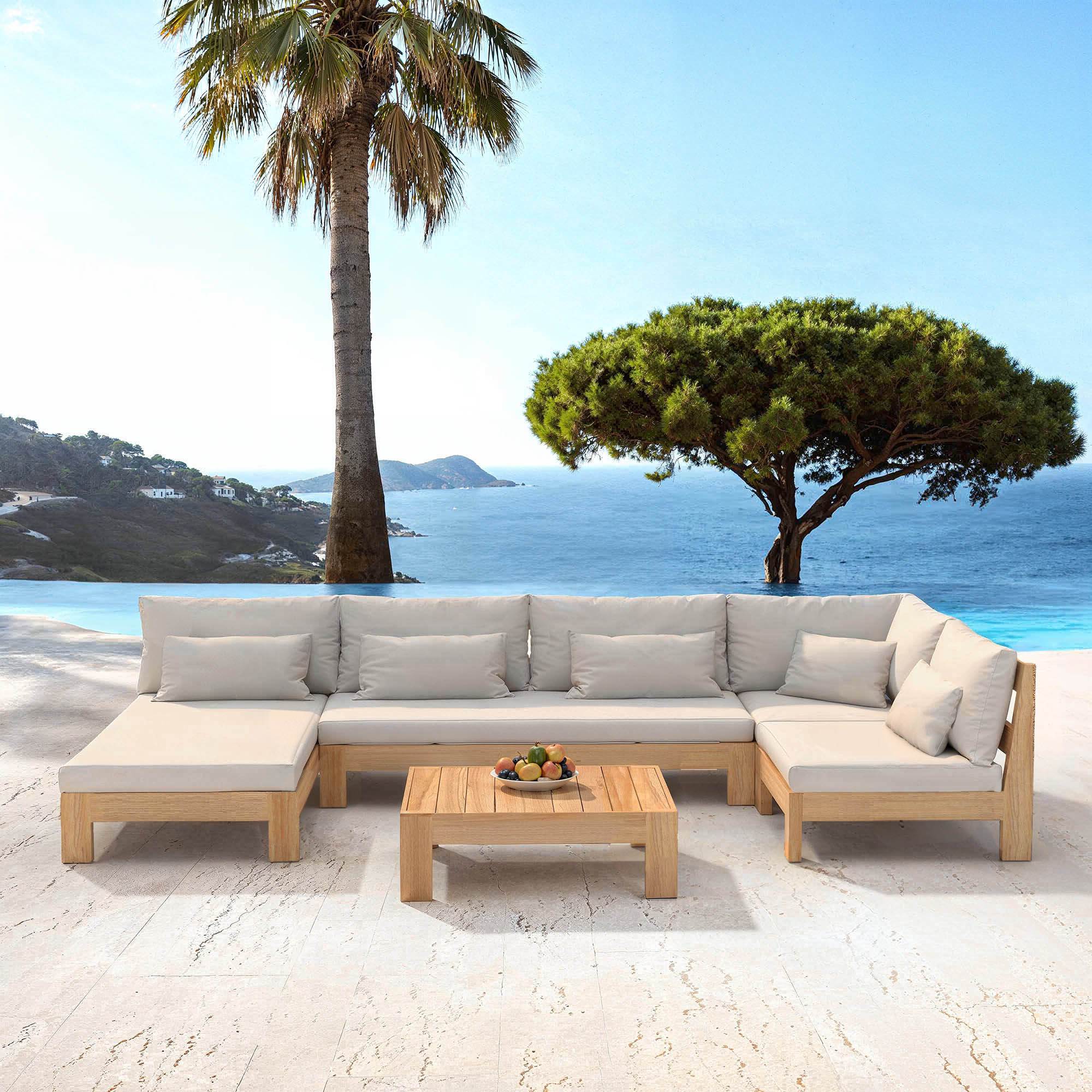 Salon de jardin d'angle en bois d'acacia 5 places 5 pcs Borneo Sable - Action-sport36