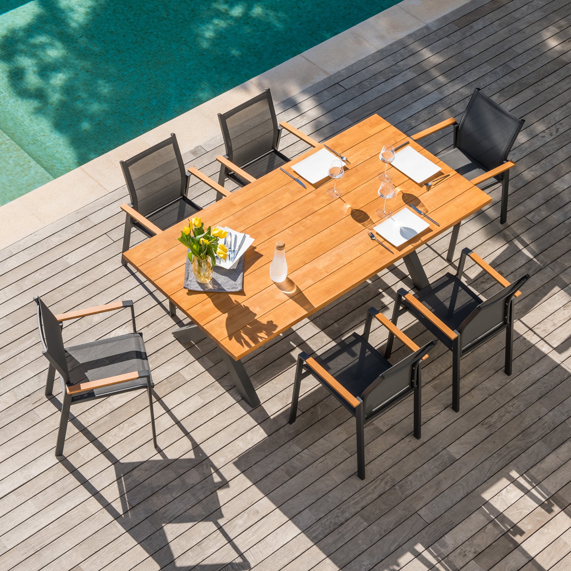 Table de jardin en aluminium et bois teck 8 places (200 x 100 cm) Bali Gris anthracite - Action-sport36