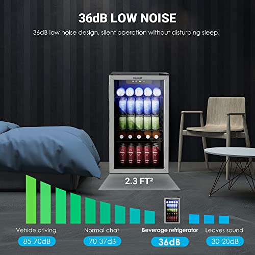 EUHOMY Frigorifero per bevande,mini frigo da 126 lattine con porta in vetro