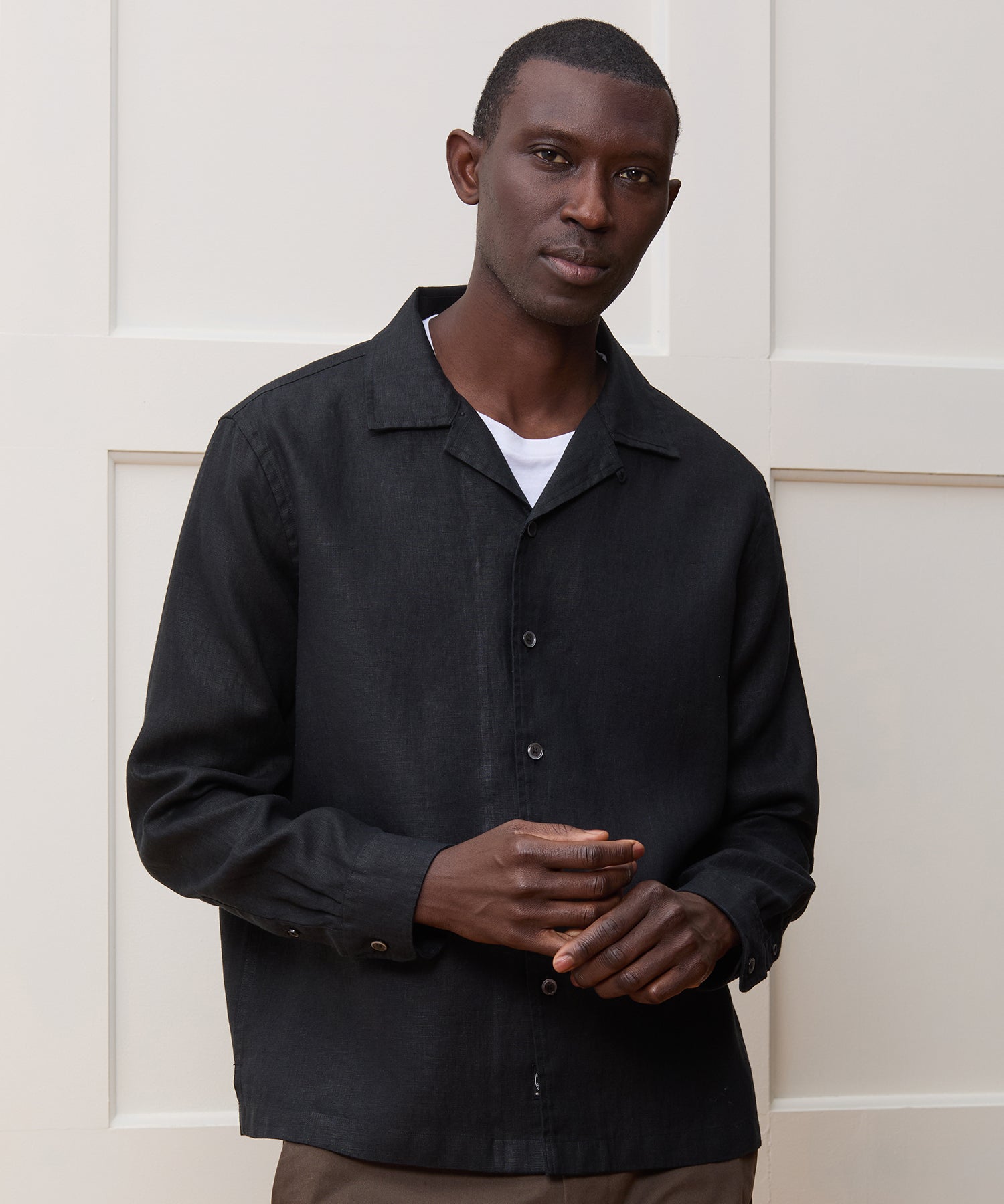 Cropped Sea Soft Irish Linen Camp Collar Shirt