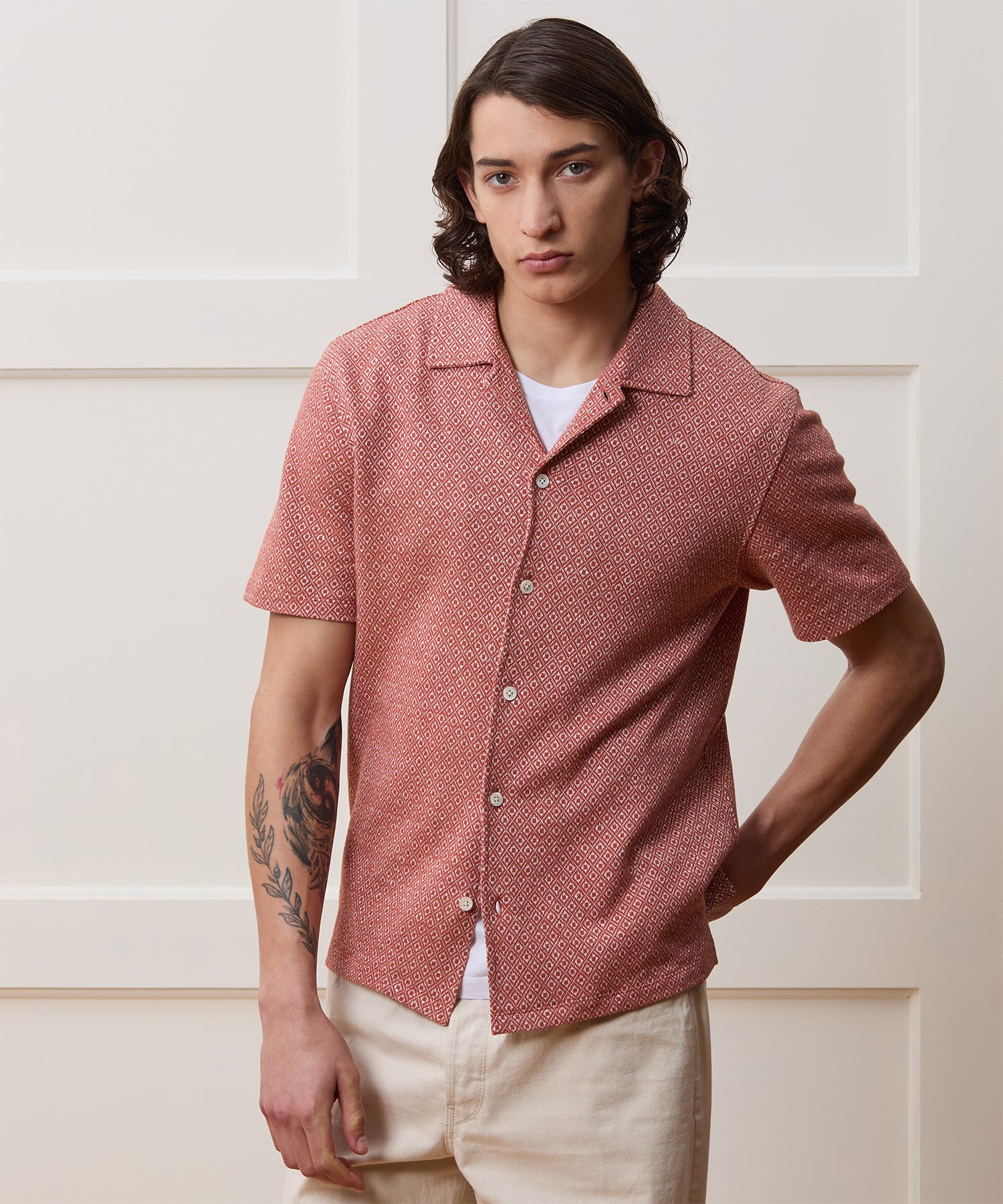 Jacquard Linen-Cotton Polo