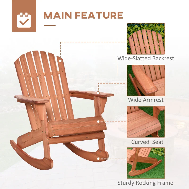 Chaise �� bascule Adirondack Muskoka en bois avec design �� lattes en bois,dossier en ��ventail et style rustique classique,teck