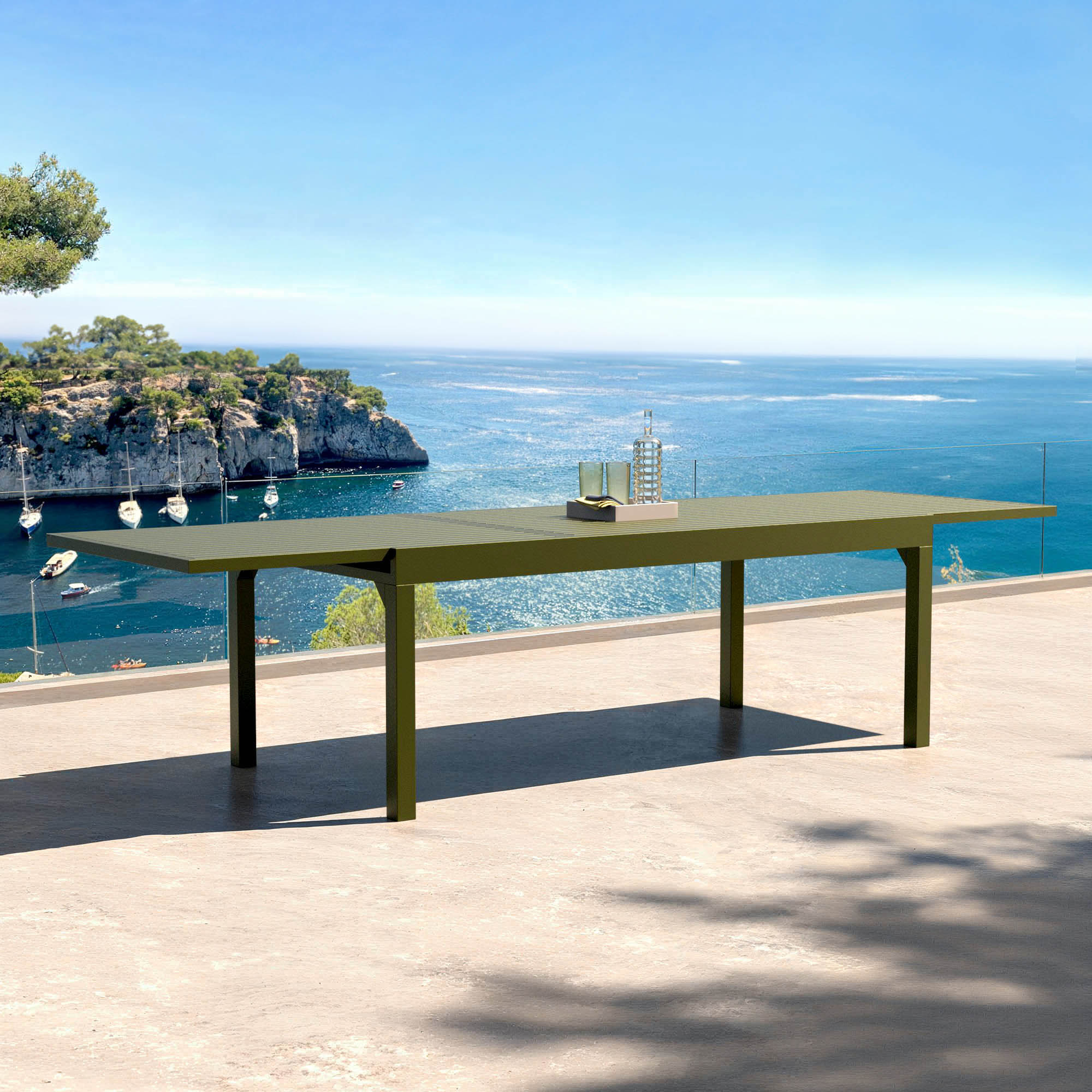 Table de jardin extensible aluminium 12 places (200/320 x 100 cm) Murano Vert olive - Action-sport36