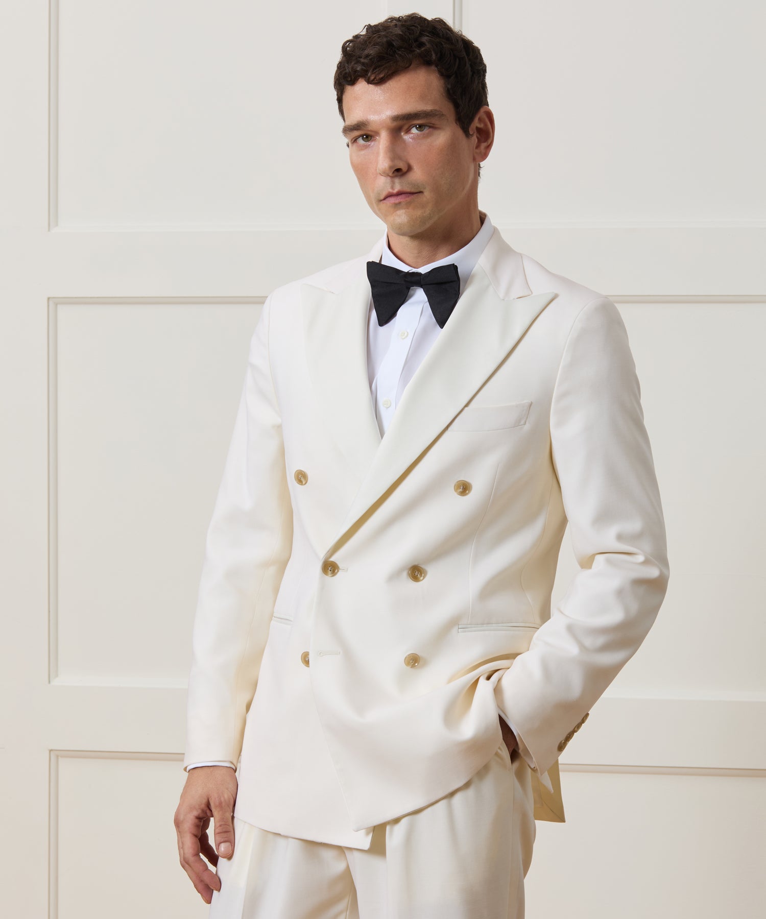 Italian Double-Breasted Tuxedo Jacket in Ivory