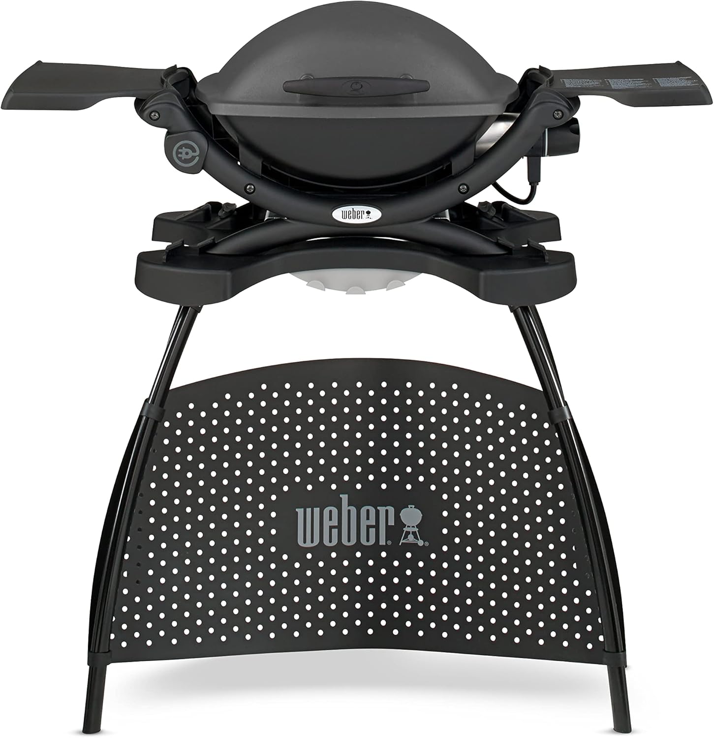 Weber Q1400 Barbecue électrique avec support, surface de cuisson 43 x 32 cm, nomade, grille en fonte émaillée divisée en 2 parties, couvercle et cuve en fonte d'aluminium - Gris foncé (52020853)