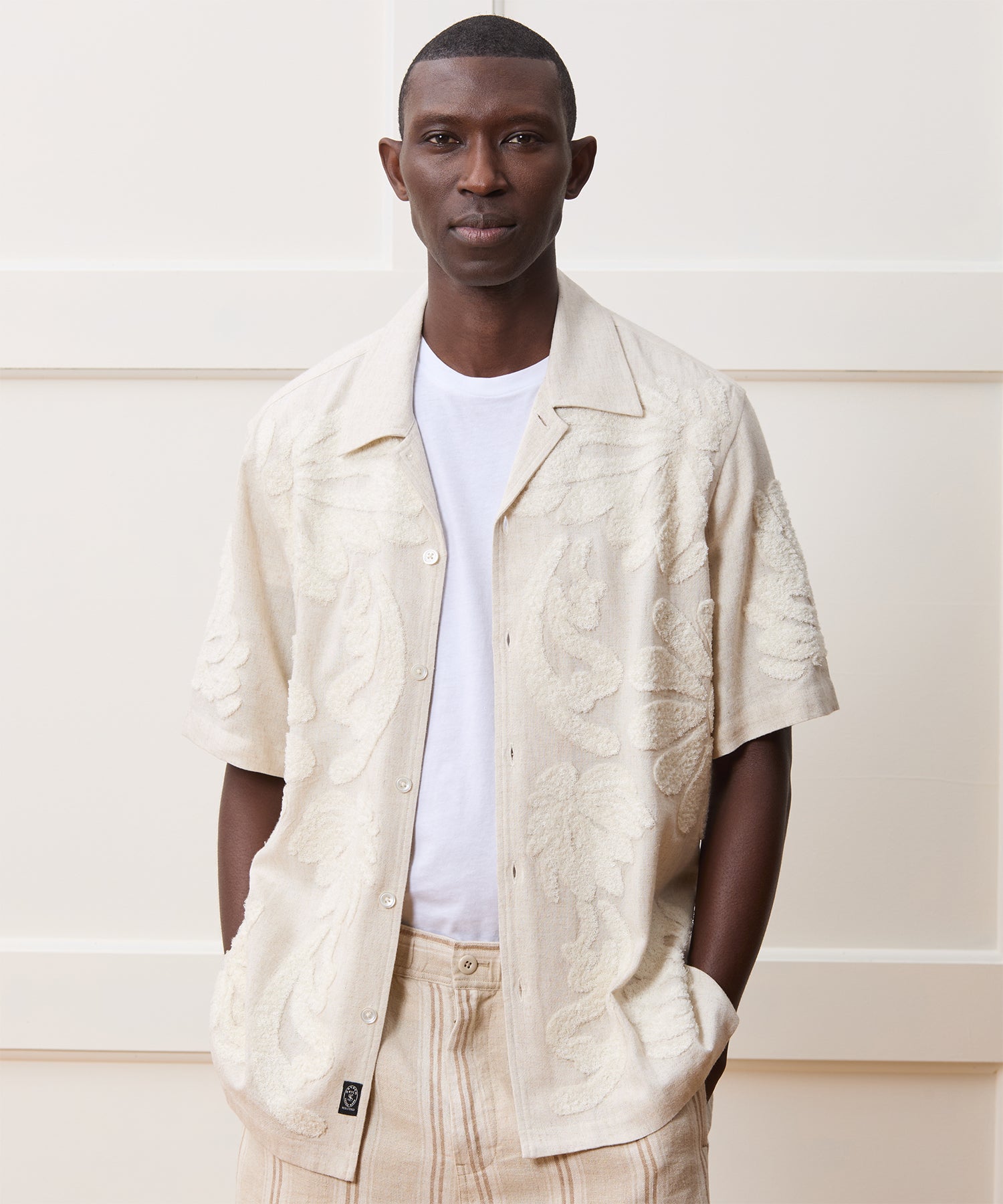 Embroidered Palm Leaf Camp Collar Shirt