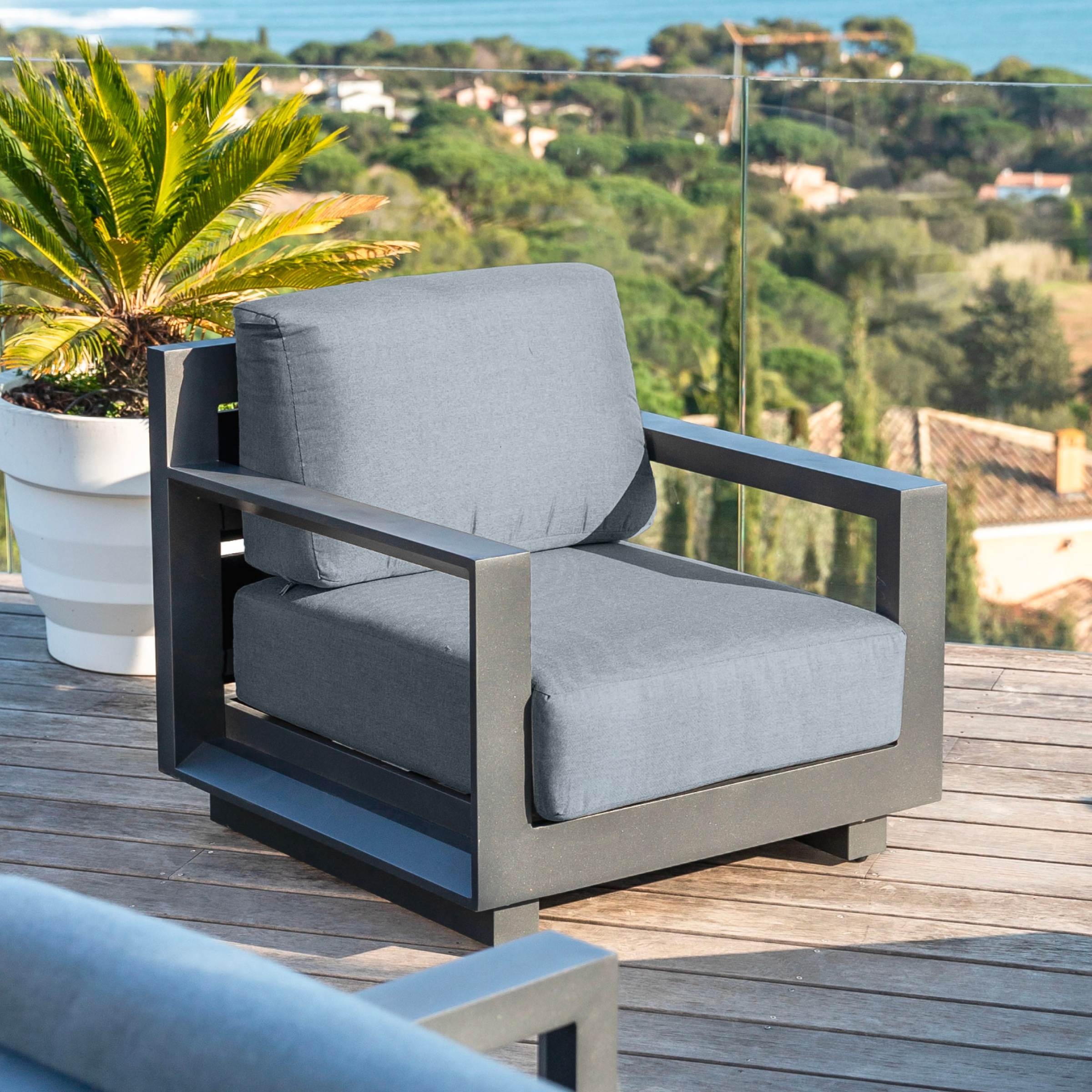 Salon de jardin aluminium 5 places 4 pcs Elba Gris anthracite - Action-sport36