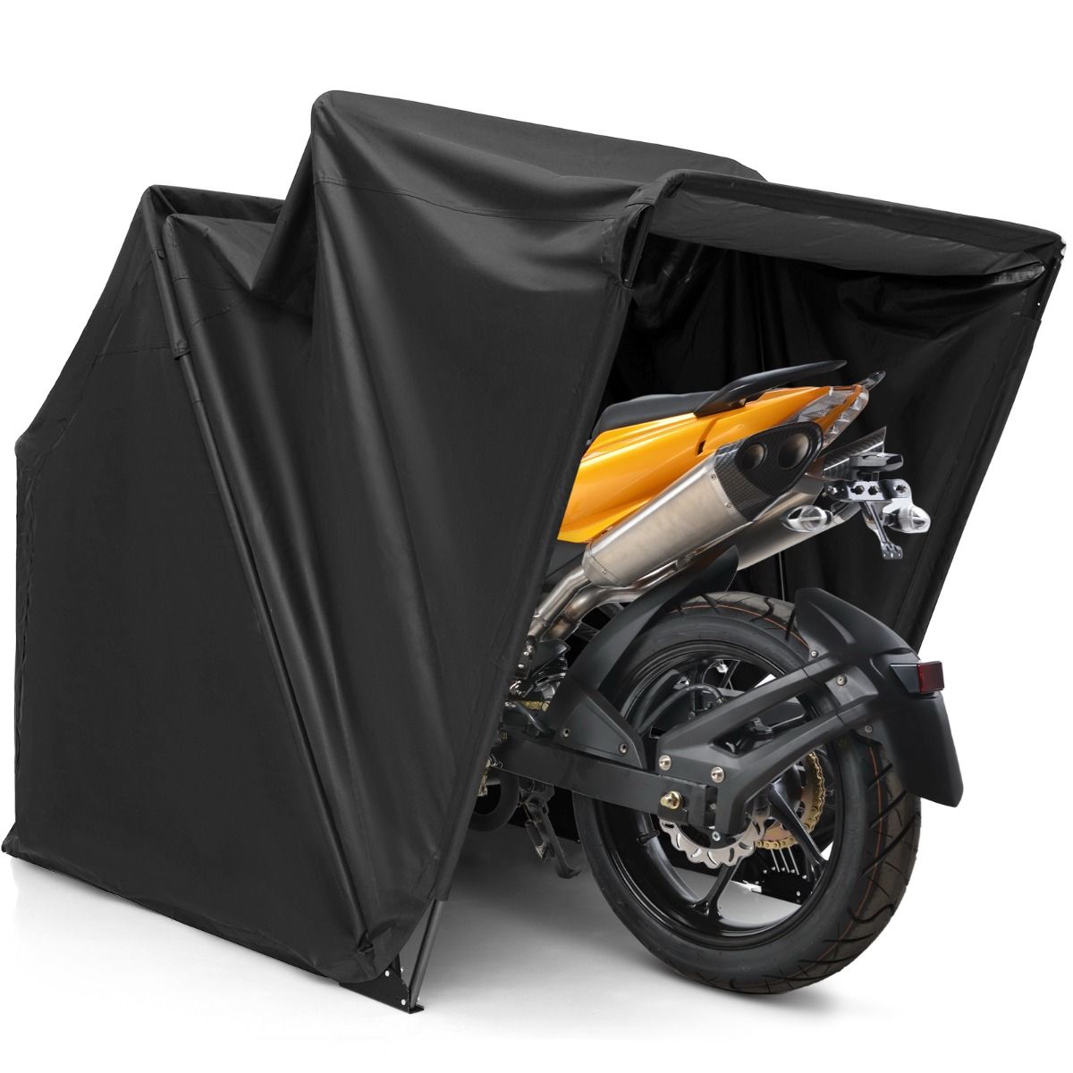 Abri de Moto Extérieur Tente Moto avec Housse en Tissu Oxford Fenêtres en Maille Enroulables Housse Moto Exterieur Étanche pour Moto Vélos Outils Noir