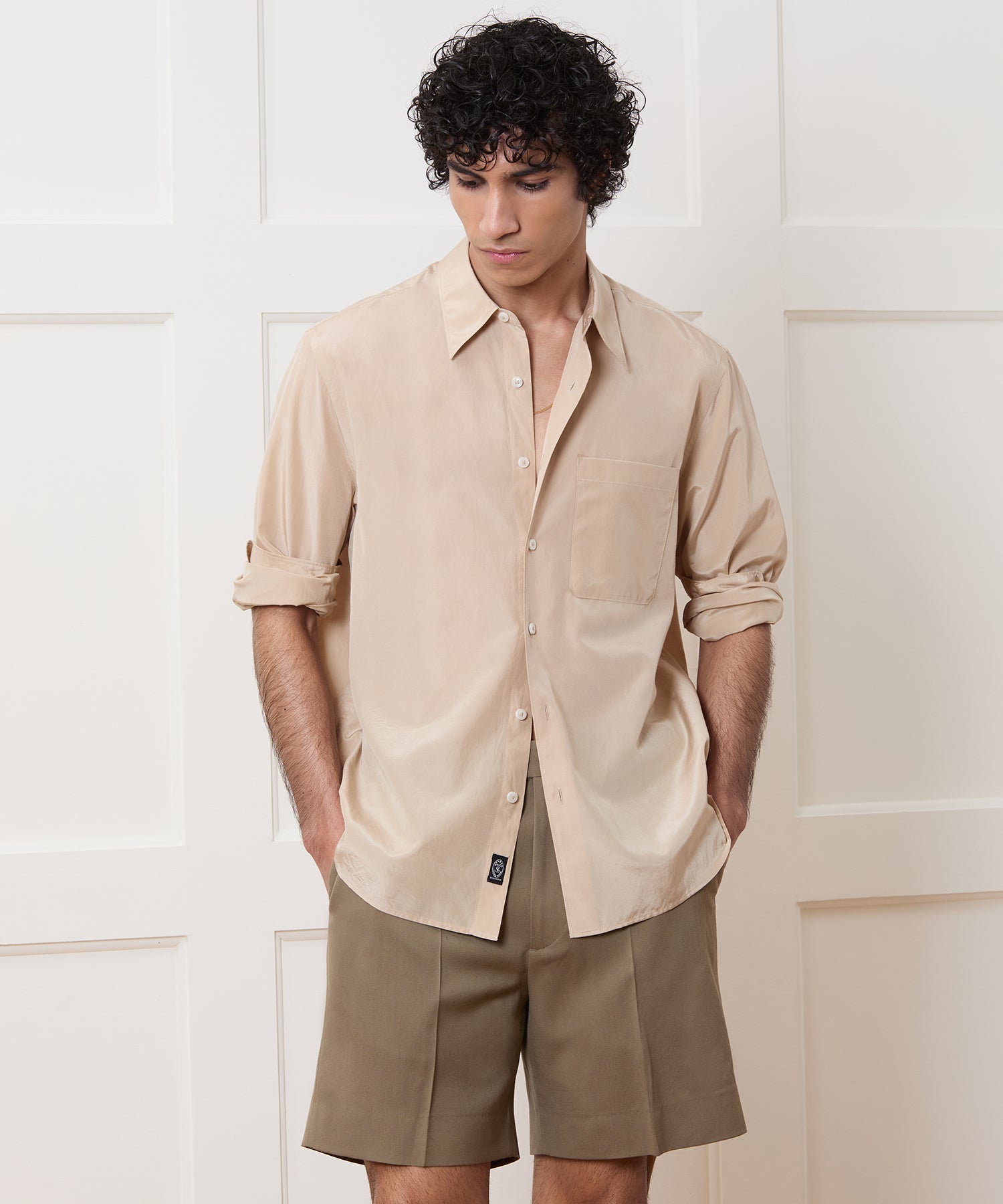 Relaxed Silk-Cotton Point Collar Shirt