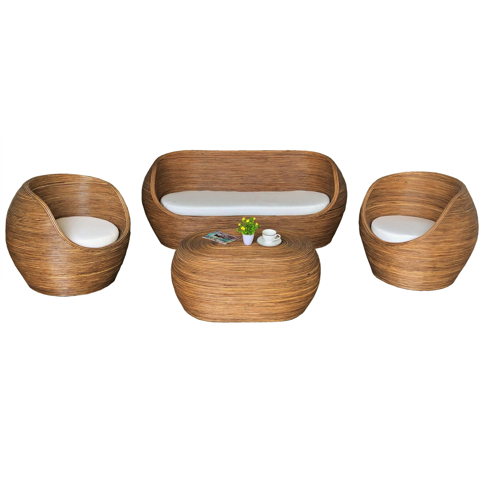 Salon de jardin en rotin 5 places Trinidad Naturel beige - Action-sport36