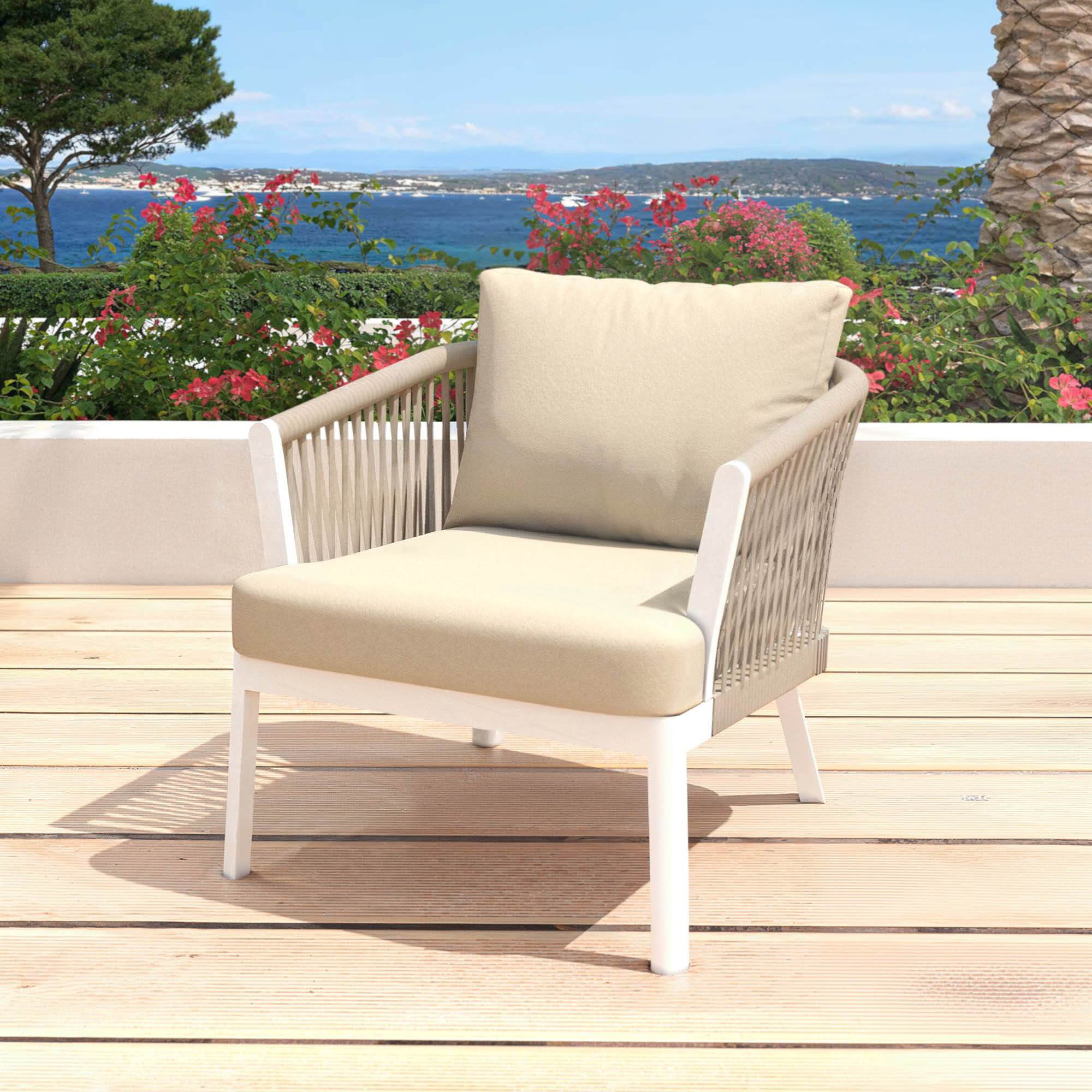 Salon de jardin en aluminium 7 places 5 pcs Amalfi Blanc et beige - Action-sport36