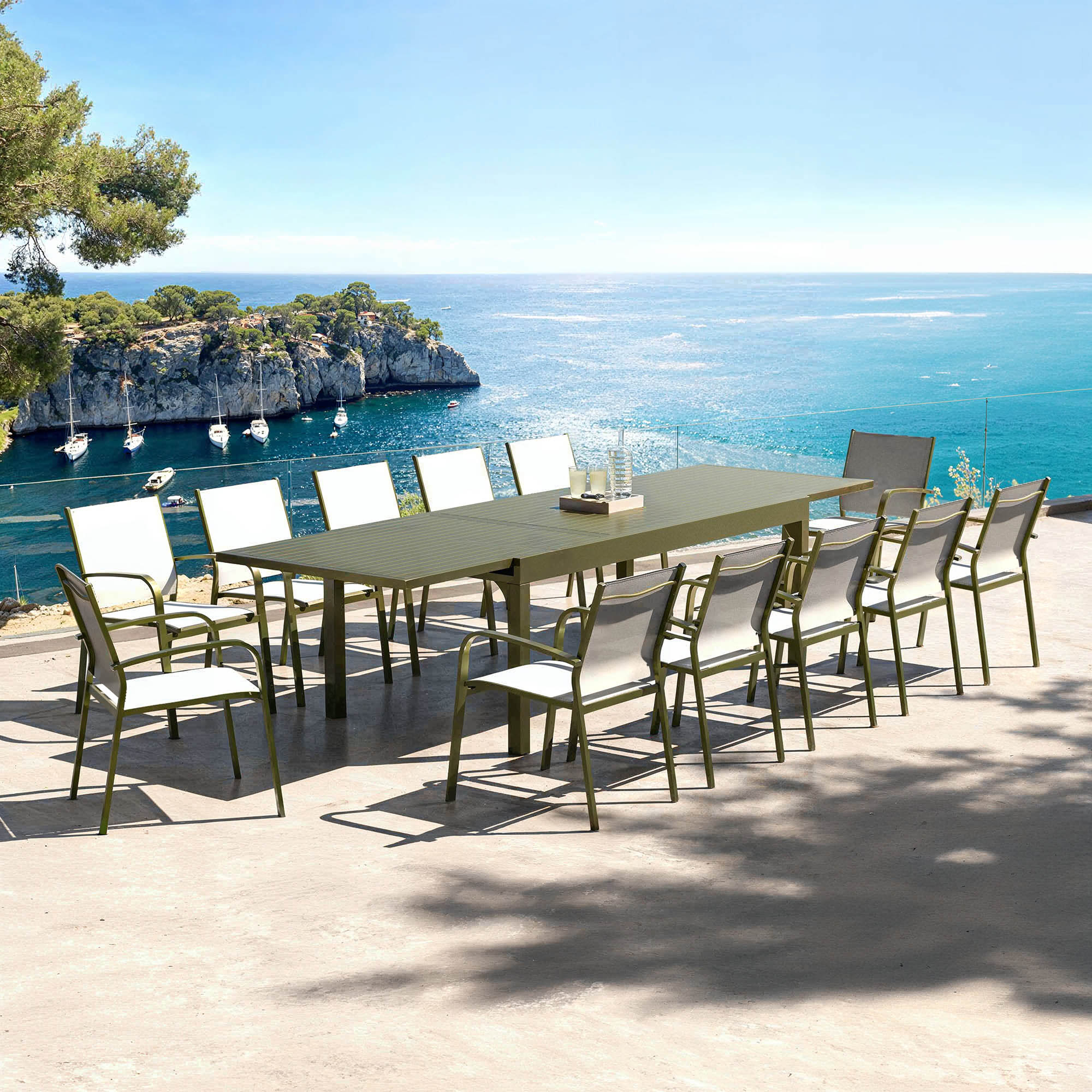 Table de jardin extensible aluminium 12 places (200/320 x 100 cm) Murano Vert olive - Action-sport36