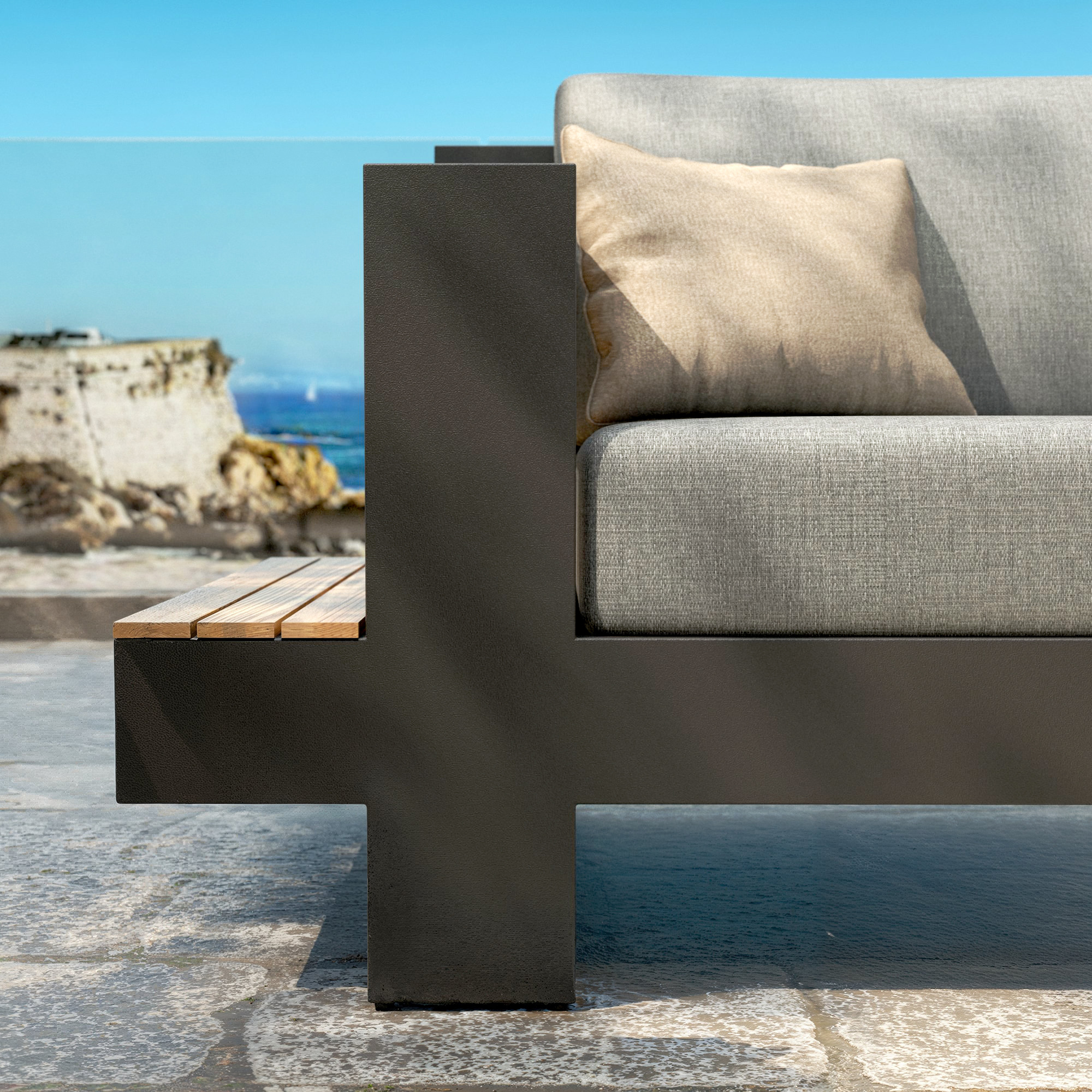 Salon de jardin aluminium et bois teck 5 places Antibes Gris anthracite - Action-sport36