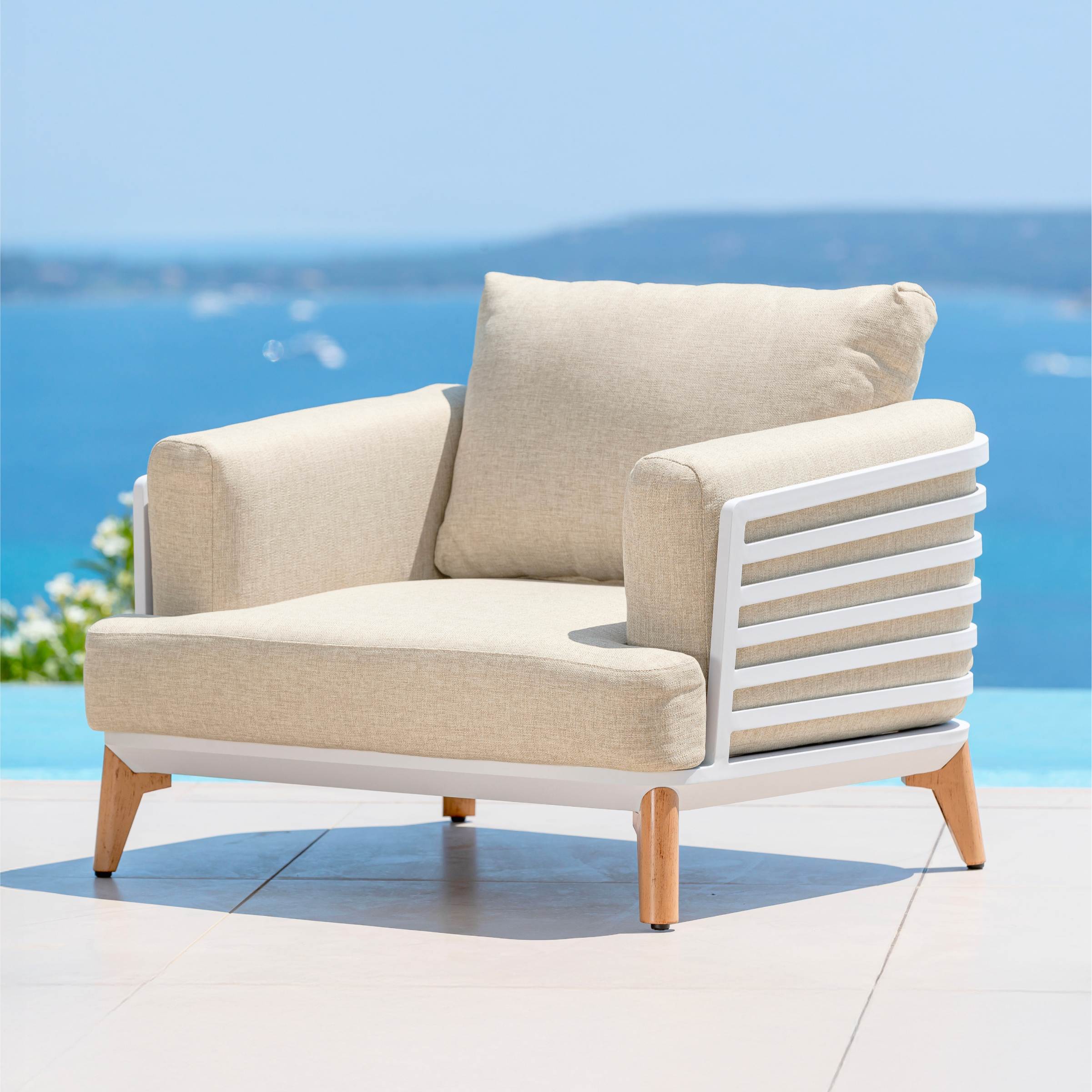 Salon de jardin aluminium 8 places 6 pcs Monte Carlo Blanc et beige - Action-sport36