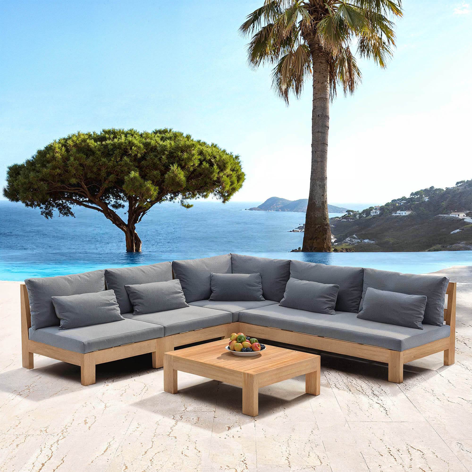 Salon de jardin d'angle en bois d'acacia 6 places 5 pcs Borneo Gris anthracite - Action-sport36