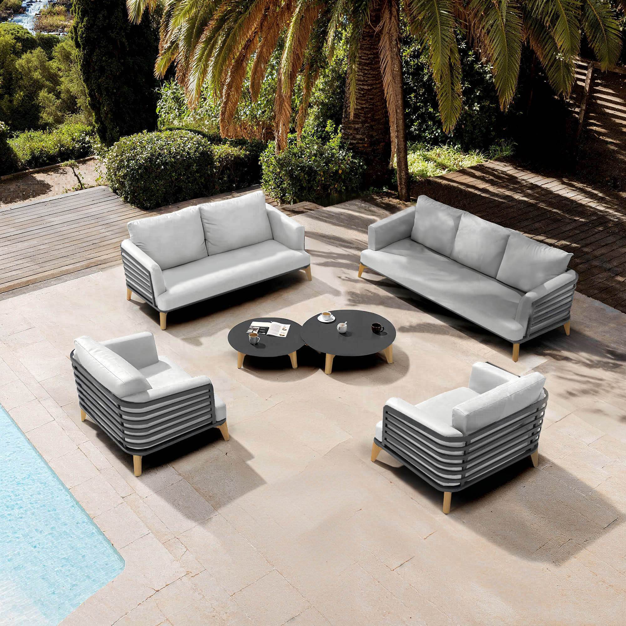 Salon de jardin aluminium 7 places 6 pcs Monte Carlo Gris anthracite et gris clair - Action-sport36