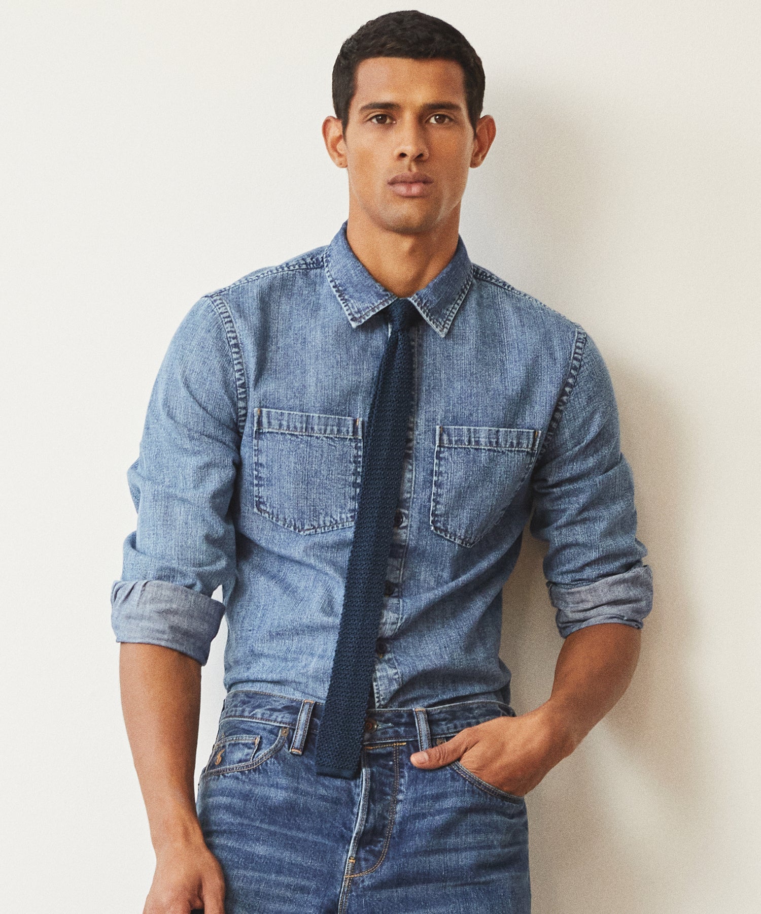 Classic Fit Italian Denim Overshirt in Stone Wash