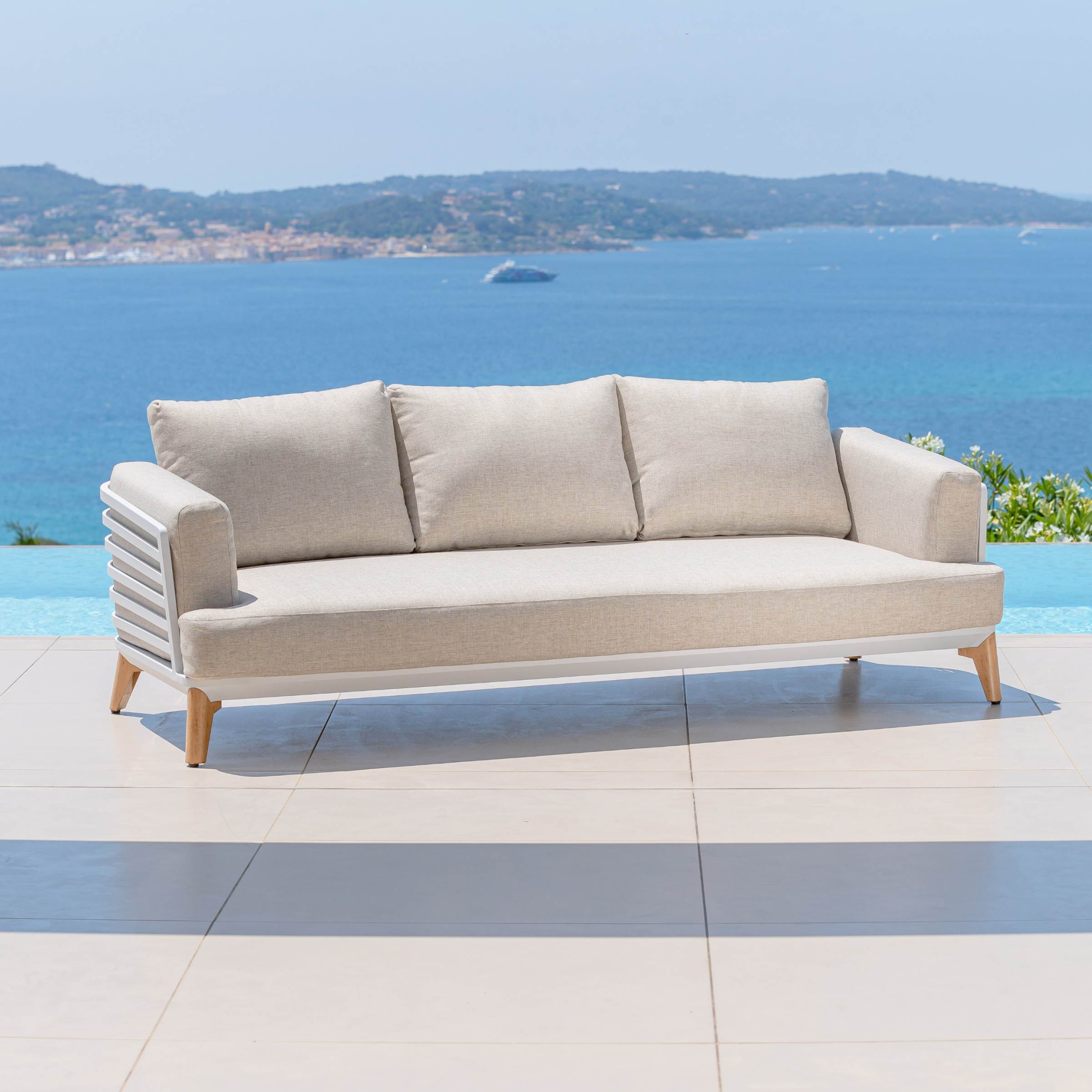 Salon de jardin aluminium 12 places 8 pcs Monte Carlo Blanc et taupe - Action-sport36
