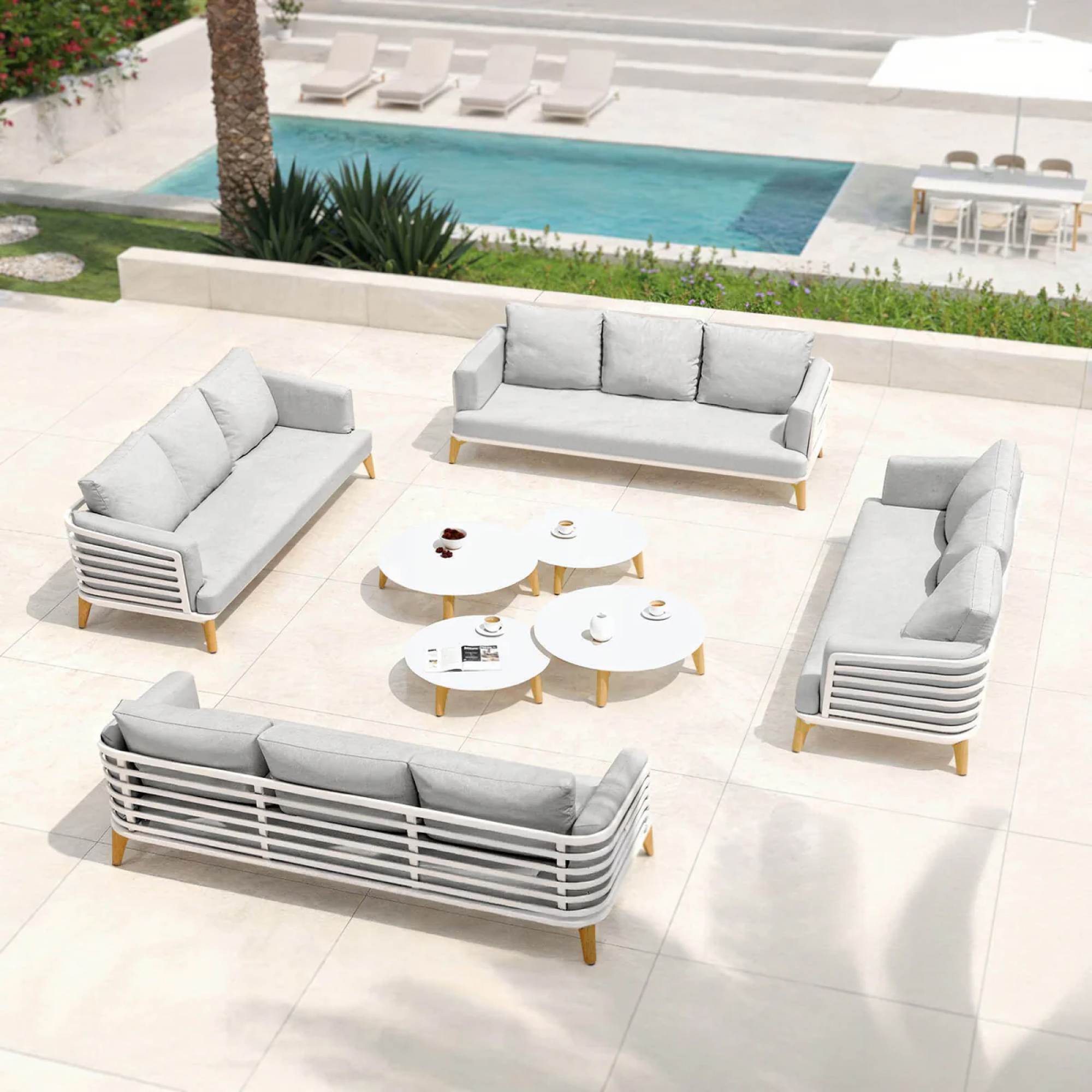 Salon de jardin aluminium 12 places 8 pcs Monte Carlo Blanc et gris clair - Action-sport36