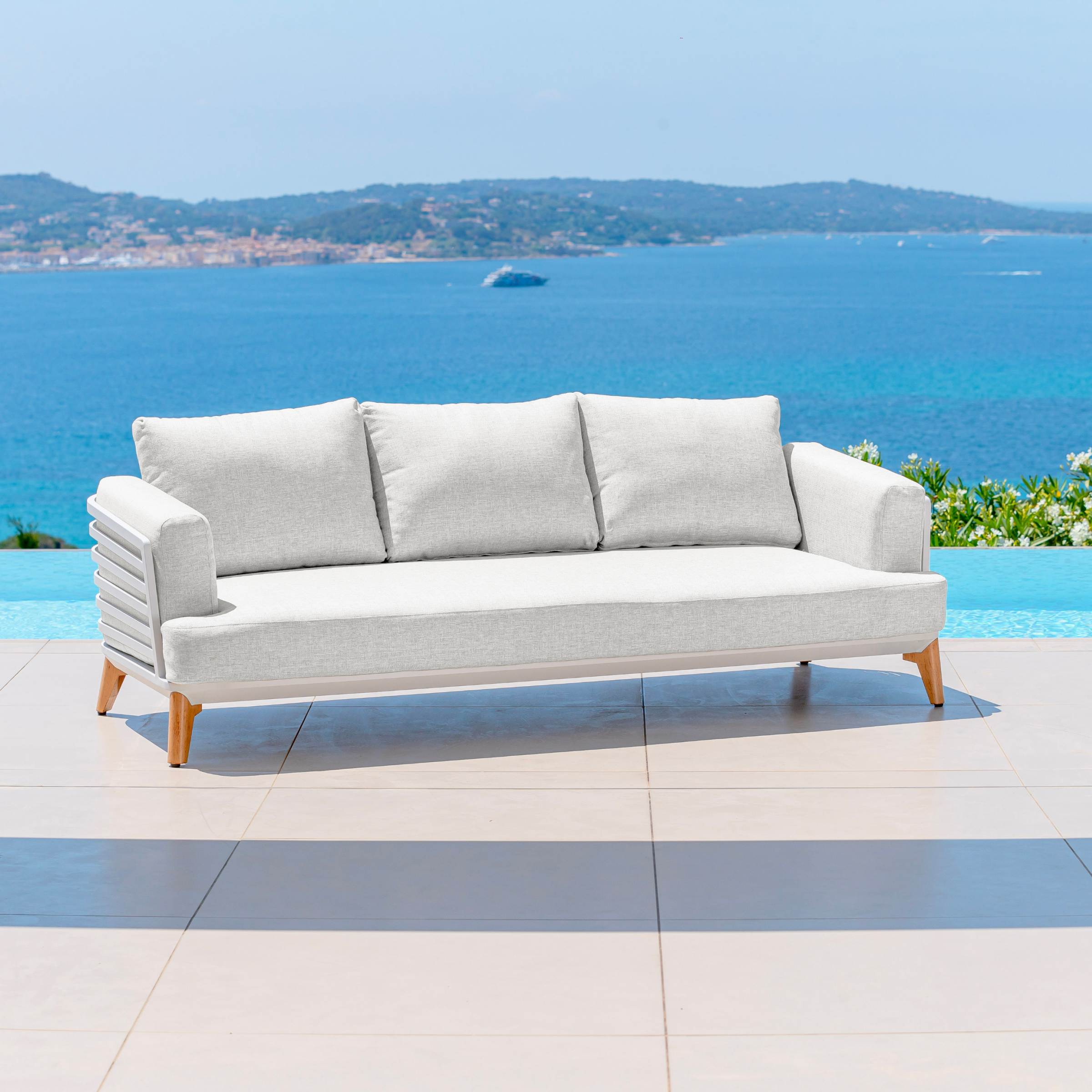 Salon de jardin aluminium 12 places 8 pcs Monte Carlo Blanc et gris clair - Action-sport36